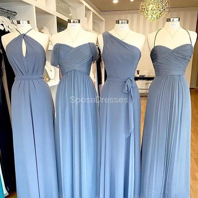 Elegant Mismatched Chiffon Blue Long Bridesmaid Dresses - WG725 | Perfect for Weddings, Formal Events & Special Occasions