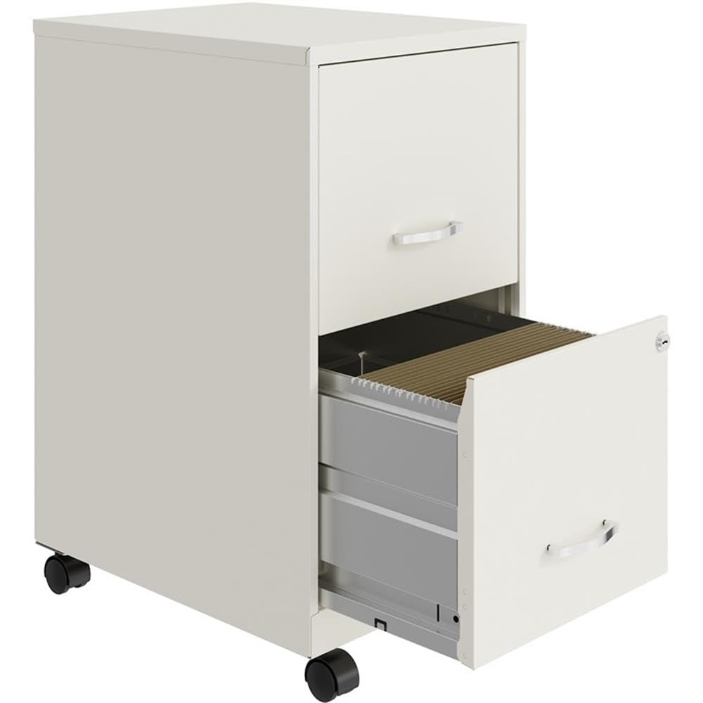 Home Square 2-Drawer Mobile File Cabinet Set - Pearl White (Set of 2) | Office Organization & Document Storage Solution for Home & Business