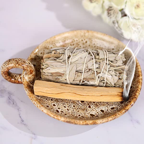 Premium Sage Burner Bowl with Handle - Smudge Bowl for Sage, Palo Santo & Incense Sticks - Ceremonial Herb Holder for Cleansing & Meditation - Perfect for Yoga, Reiki & Spiritual Rituals