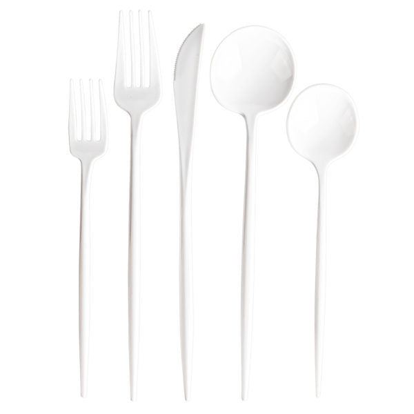 Premium 40-Piece White Flatware Set for 8 - Elegant Stainless Steel Cutlery for Formal Dining, Dinner Parties & Wedding Registry - Knives, Forks, Spoons Included