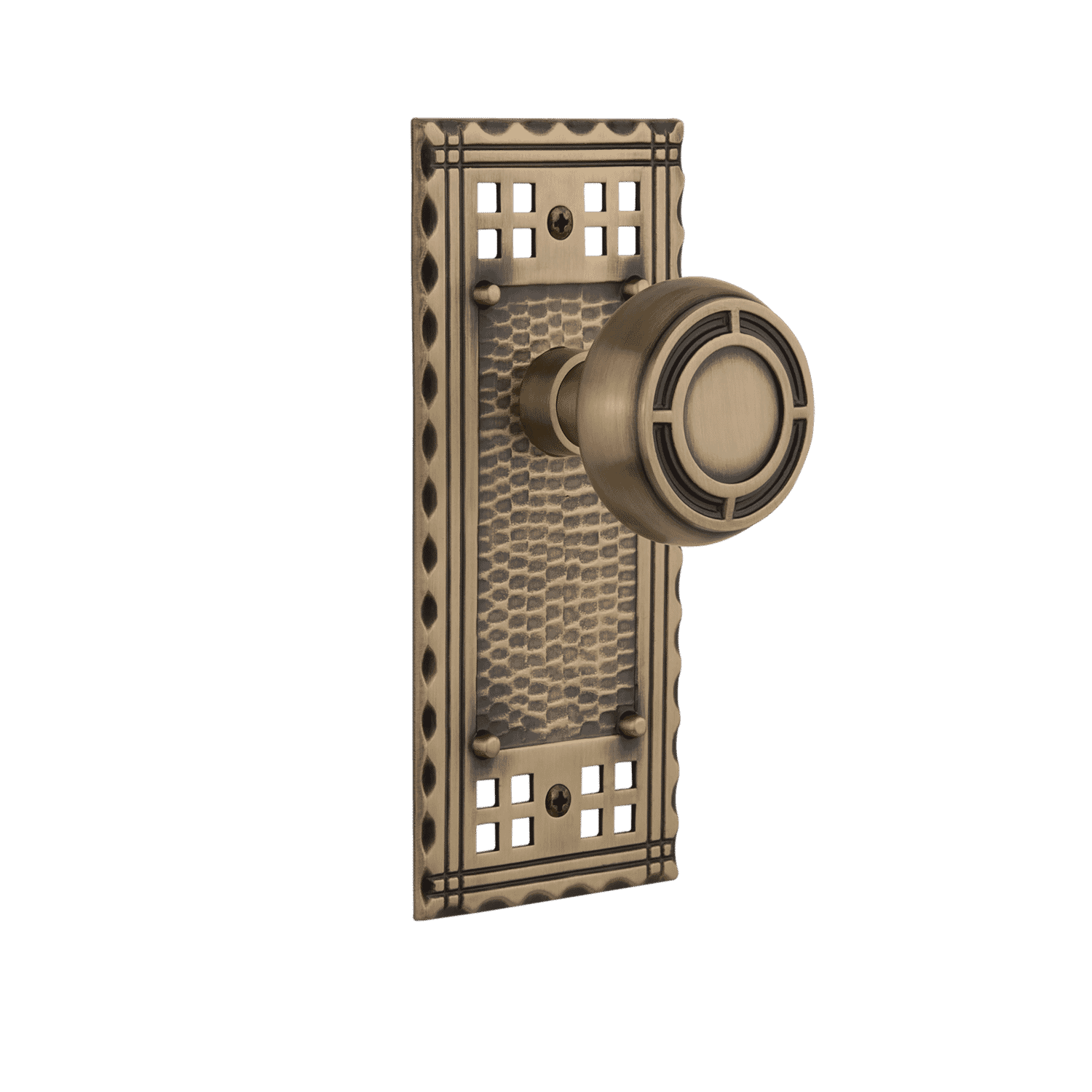 Craftsman Long Cabinet Plate with Mission Knob in Antique Brass - Vintage Style Hardware for Kitchen Cabinets, Dressers & Furniture Restoration