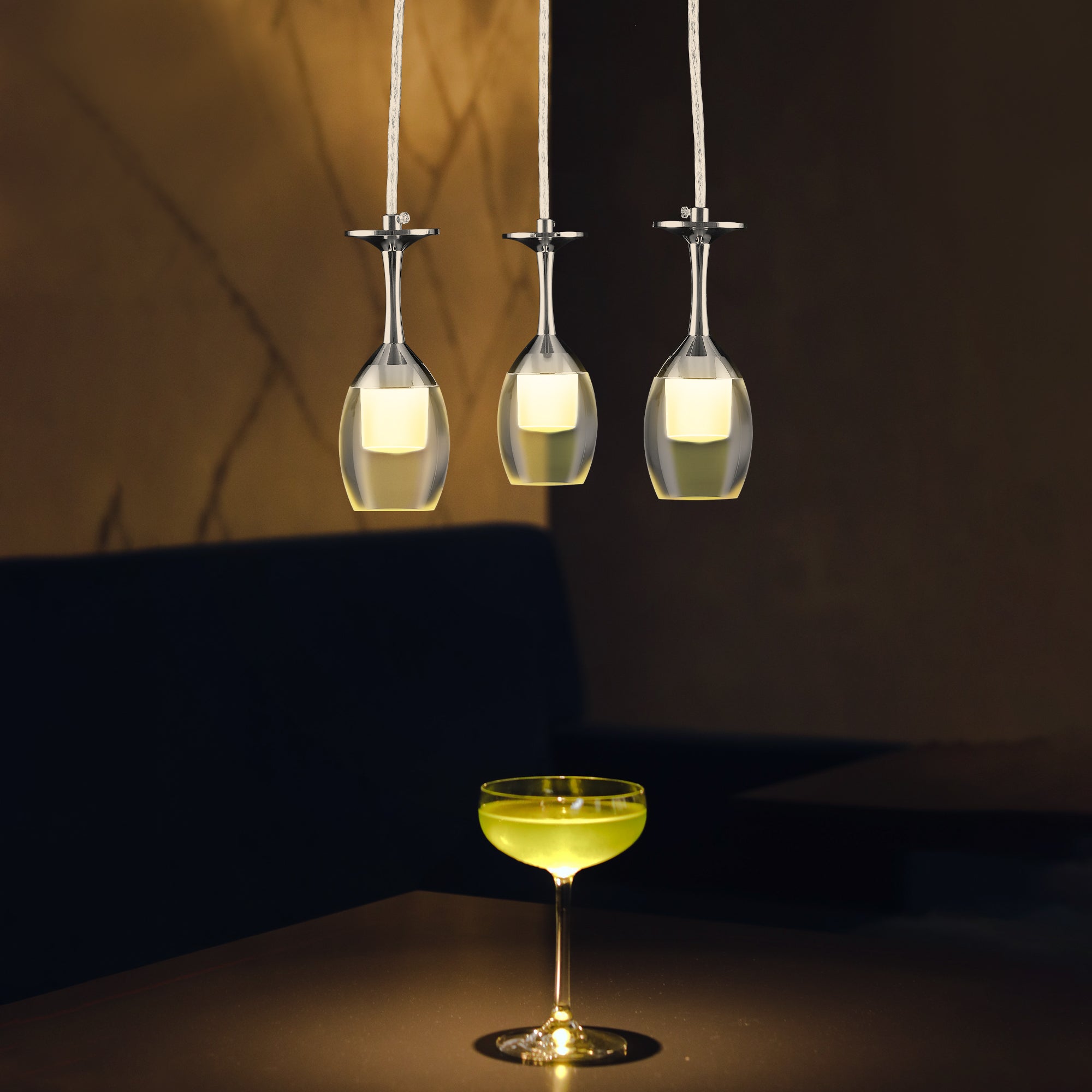 Bacchus Clear Acrylic Red Wine Glass Shaped Smart RGB Pendant Light - Modern LED Hanging Lamp for Dining Room, Bar, and Home Decor