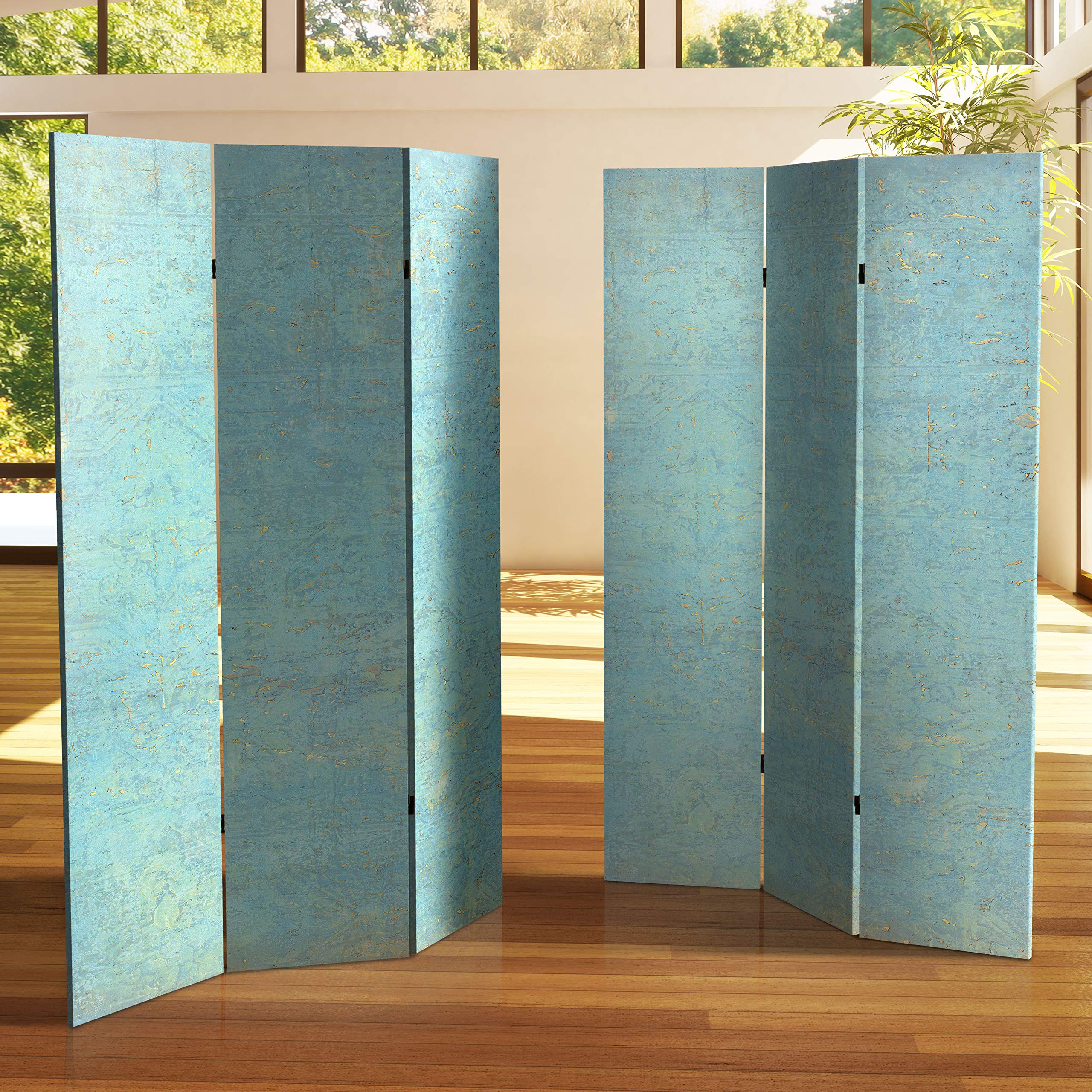 6 ft. Tall Double Sided Blue Canvas Room Divider with Red Lantern & Sky Voice Design - Perfect for Home Decor, Office Partition & Asian-Themed Events