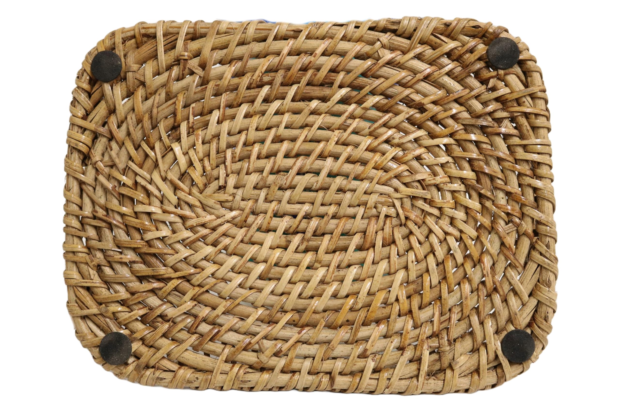 Home&Manor 9 Inch Rattan Rectangle Serving Tray - Natural Woven Basket for Breakfast in Bed, Coffee Table Decor, Bathroom Organization