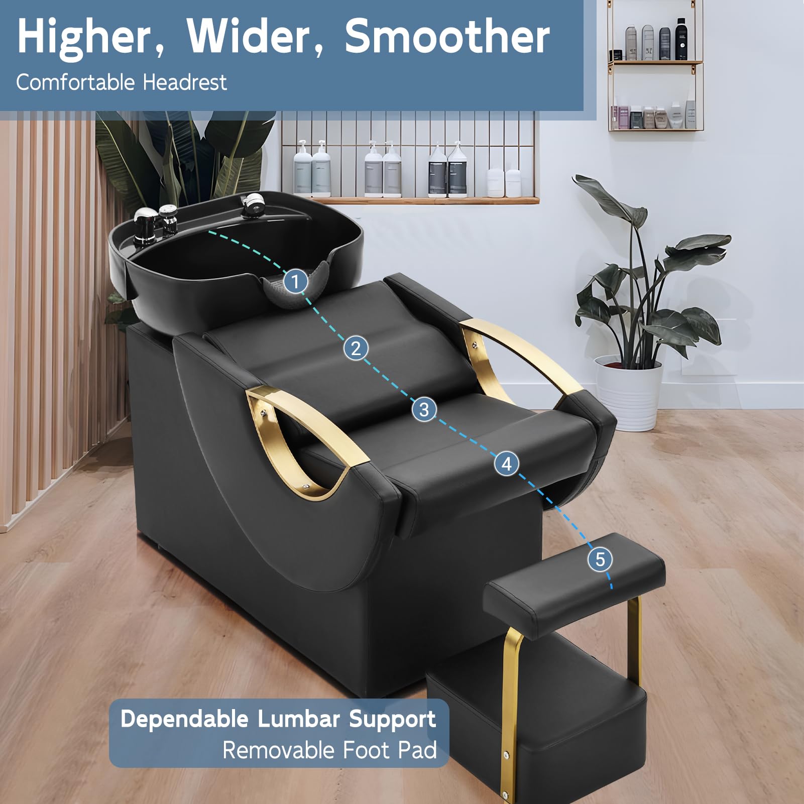 Professional Salon Shampoo Bowl and Chair Set - ABS Plastic Backwash Sink with Adjustable Footstool for Hair Stylists & Barbers - Perfect for Spa, Beauty Salon & Home Hair Washing Station - Black