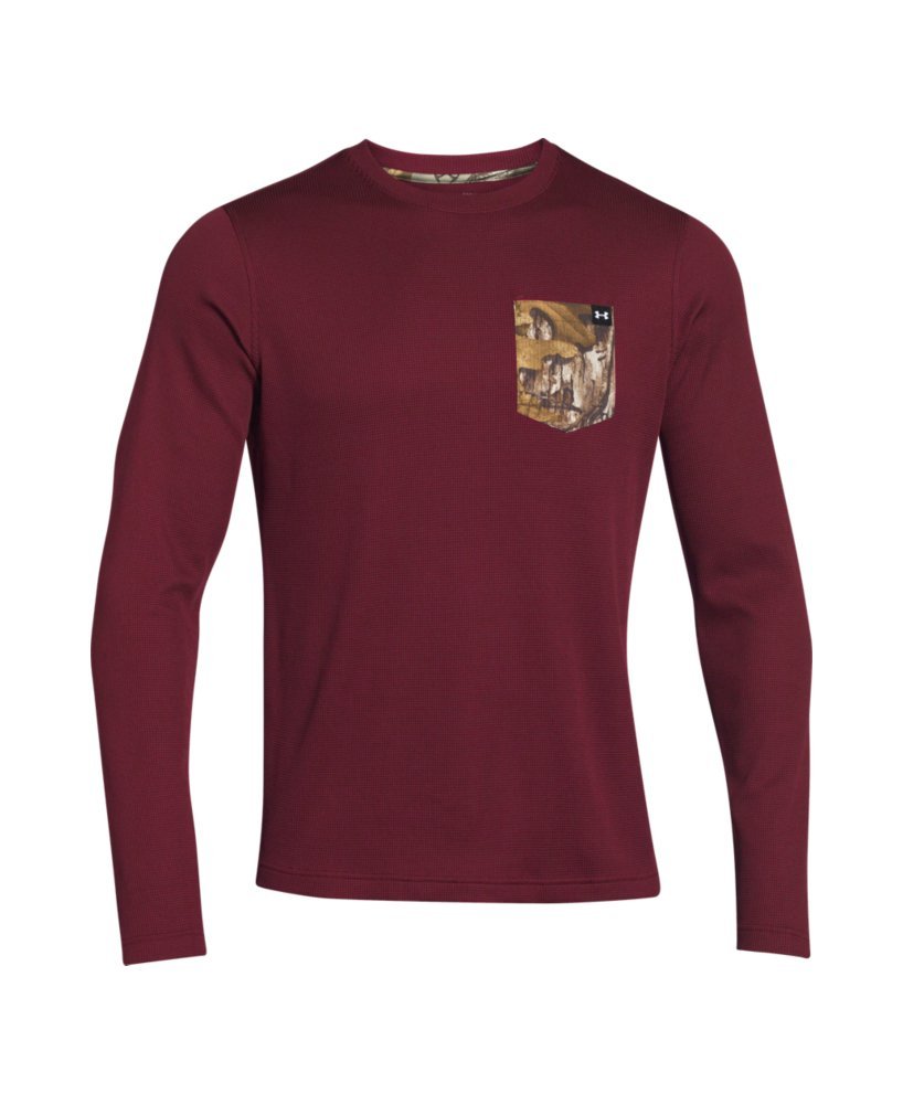 Under Armour Borderland Waffle Men's Long Sleeve Shirt - Deep Red/Realtree AP Xtra XL Size - Moisture Wicking Athletic Top for Hiking, Running & Outdoor Activities