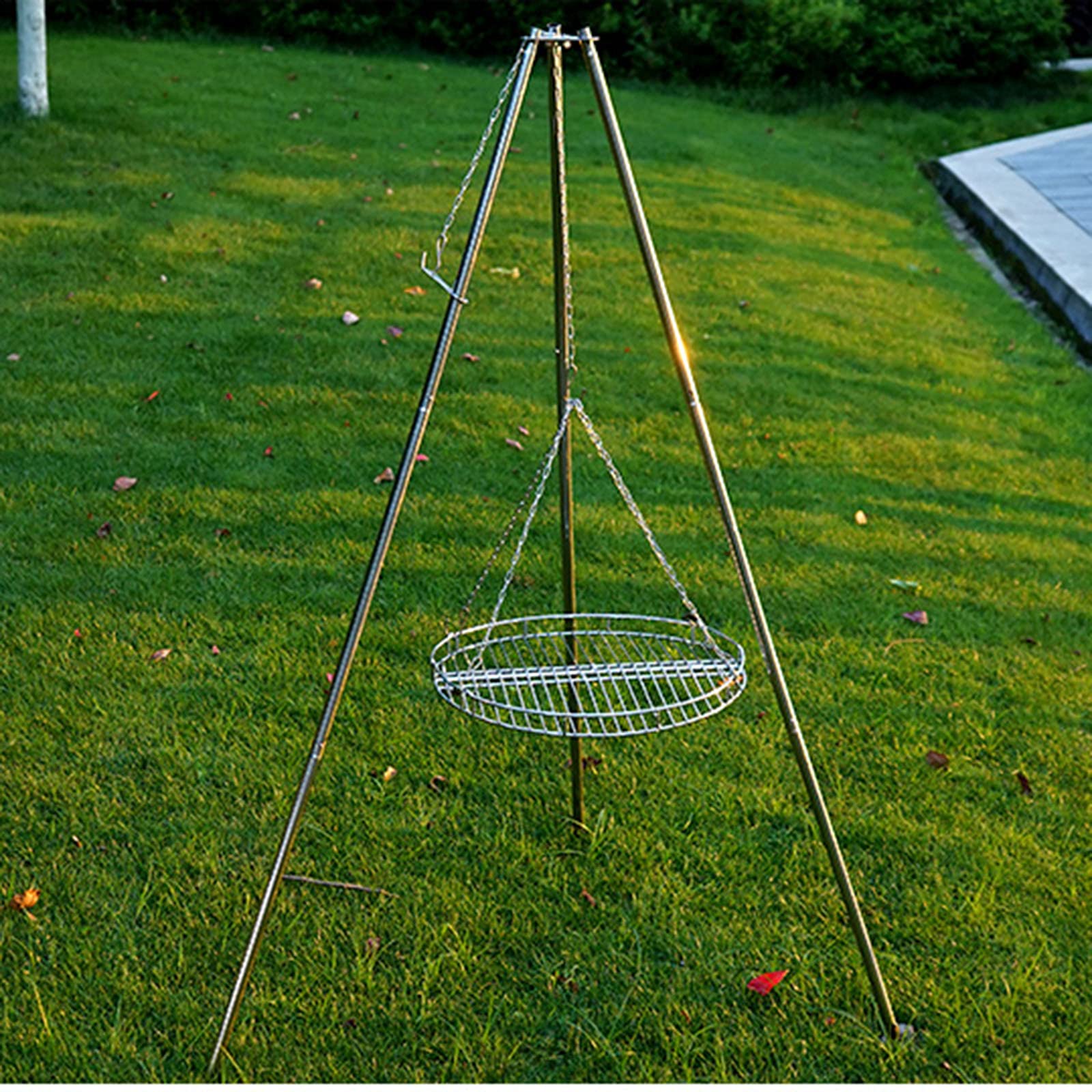 Portable Foldable Camping Tripod with Adjustable Hanging Chain - Stainless Steel Outdoor BBQ Grill for Garden, Camping & Picnic - Perfect for Backyard Grilling, Tailgating and Outdoor Adventures