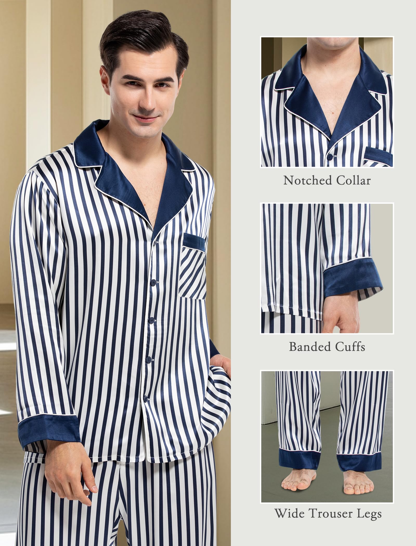 Luxury Men's Silk Pajama Set - 100% Pure Silk Long Sleeve Button Down Sleepwear - Comfortable 2-Piece Pajamas for Men - Perfect for Relaxing at Home, Lounging & Gift Giving