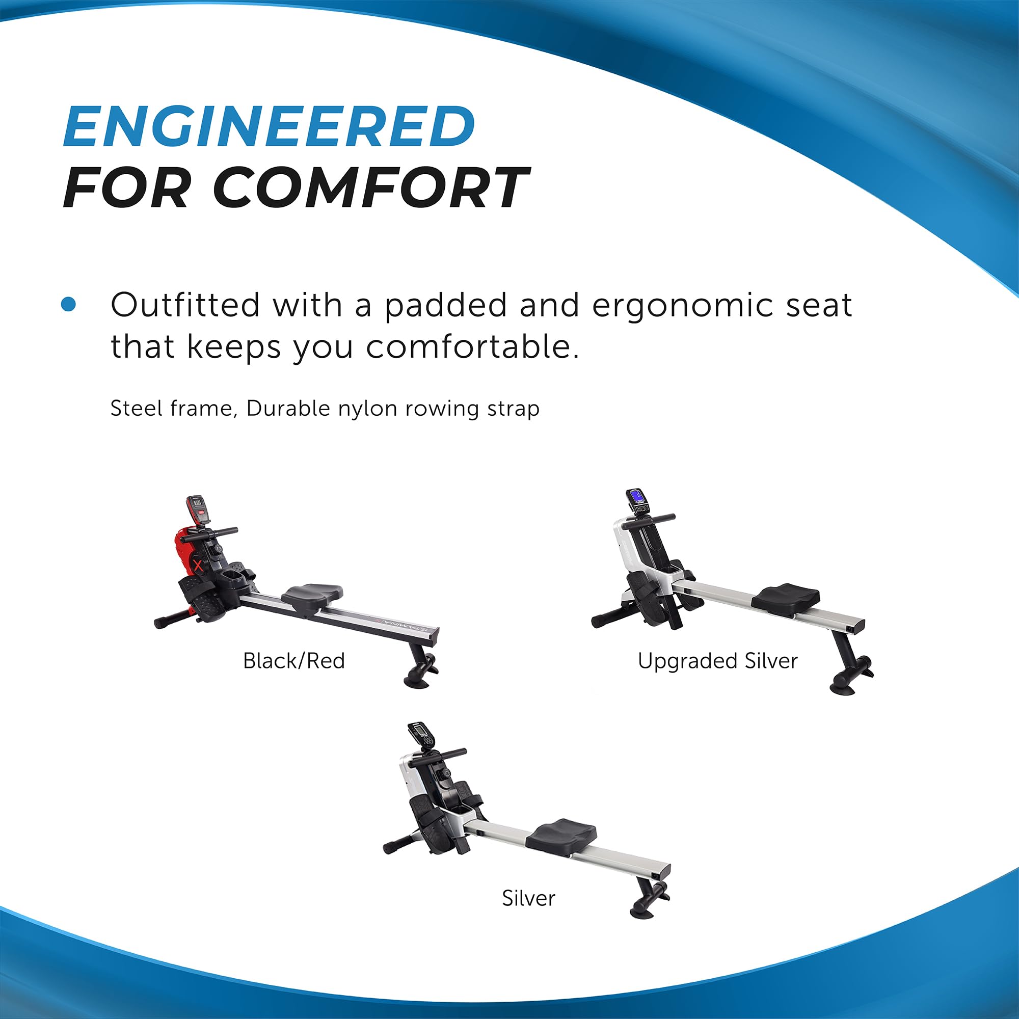 Stamina Magnetic Rowing Machine for Home Gym - Smart Workout App & Adjustable Magnetic Resistance - Supports Up to 250 lbs - Perfect for Cardio, Strength Training & Full-Body Workouts