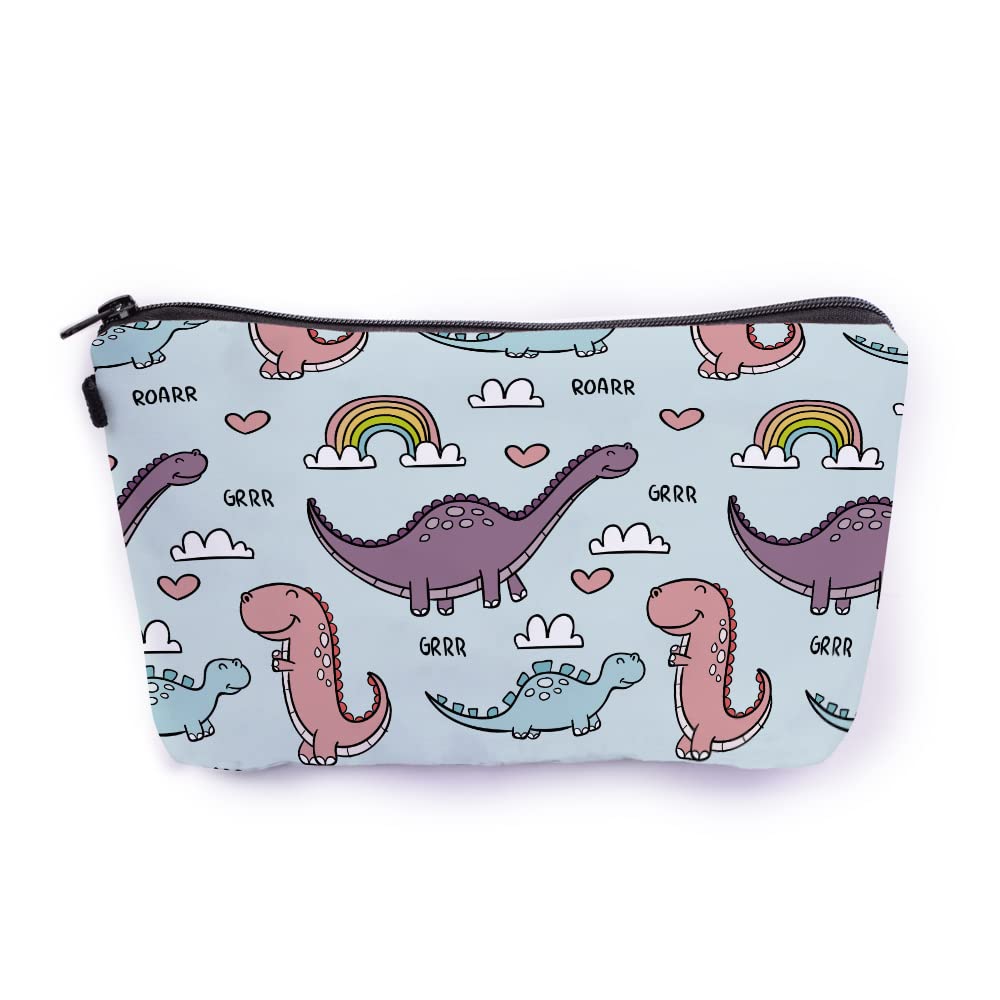 Crazyify Baby Dinosaur Zipper Pouch - Cute Canvas Cosmetic Bag for Women & Girls, Travel Toiletry Organizer, Makeup Storage Pouch for School, Gym, Vacation Essentials (Dinosaur Print)