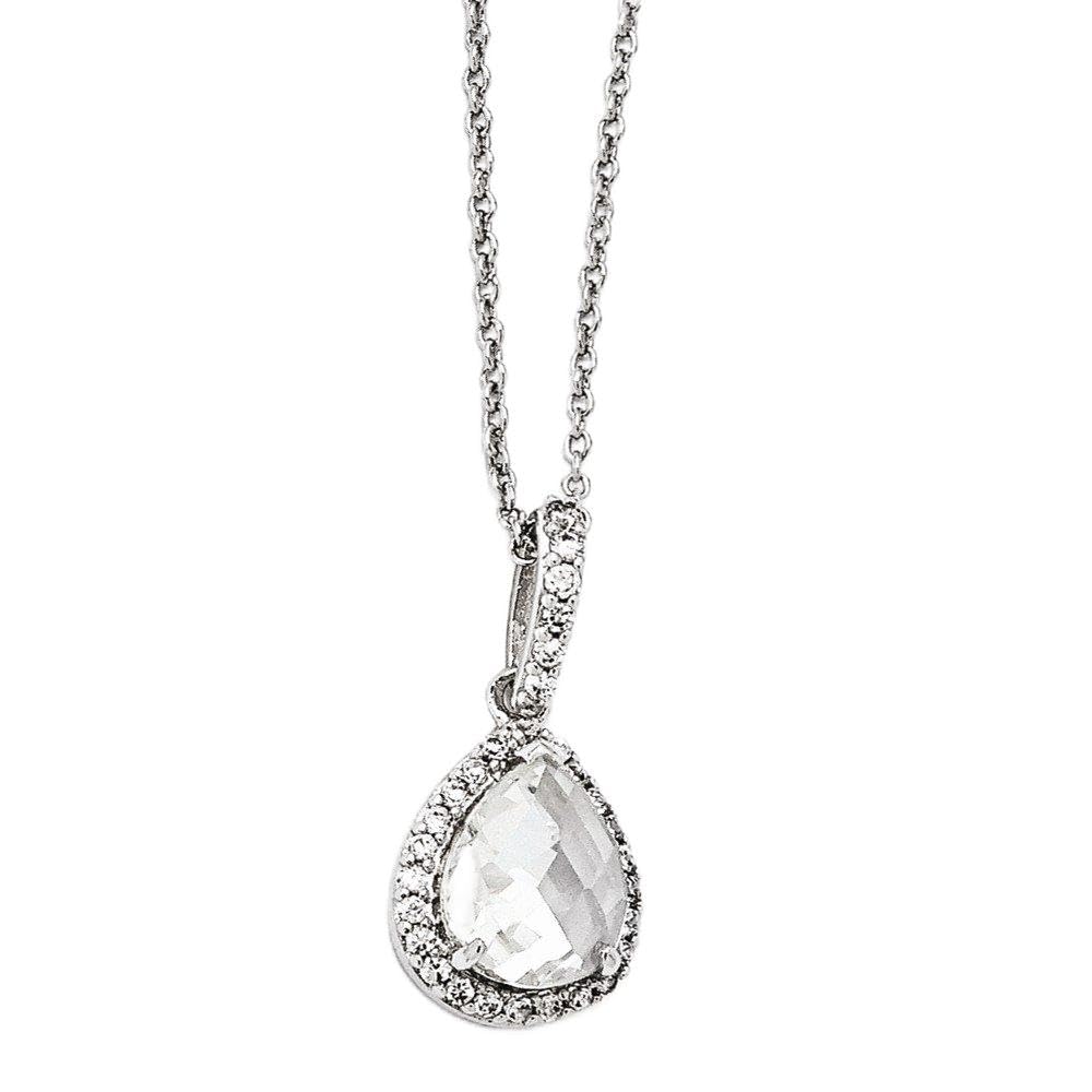 Cheryl M Sterling Silver CZ Teardrop Necklace - 18 Inch Elegant Pendant Chain for Women, Perfect for Weddings, Parties & Special Occasions