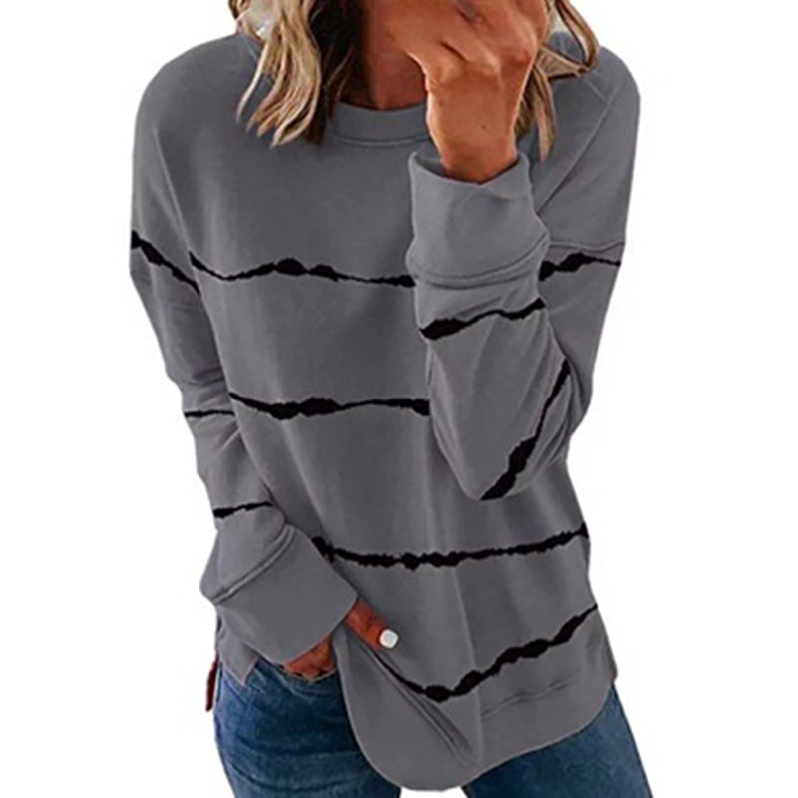 RKSTN Women's Long Sleeve Blouse - Loose Fit Casual T-Shirt & Crewneck Sweatshirt | Dressy Fall Tops 2024 | Perfect for Office Wear, Weekend Outfits & Layering