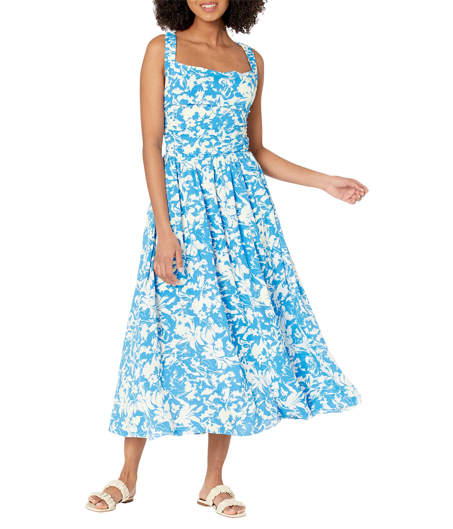 English Factory Floral Cross-Back Maxi Dress for Women - Blue Boho Summer Dress XS, Perfect for Beach Vacation, Garden Party & Casual Outings