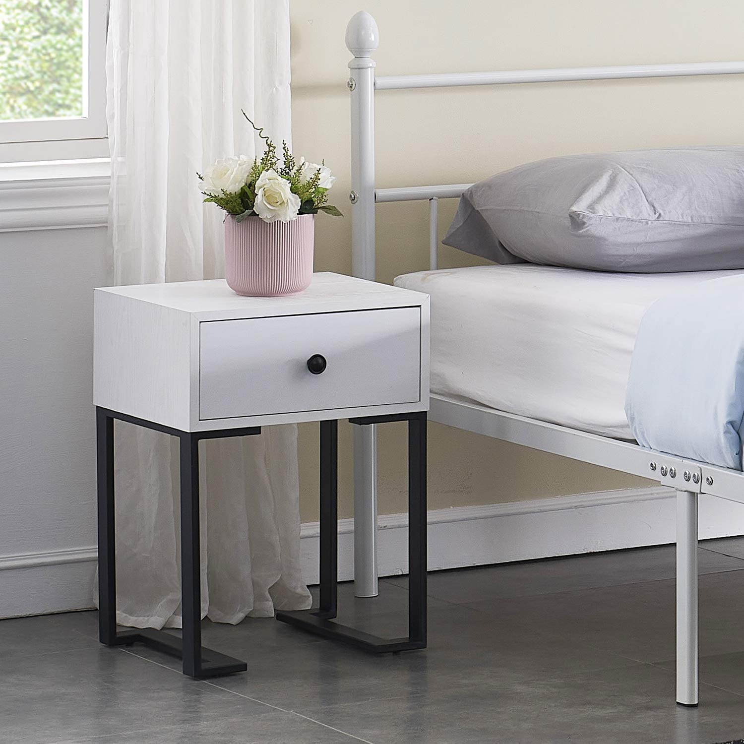 VECELO Nightstands Set of 2 - White End Tables with Storage Drawers for Bedroom & Living Room | Perfect for Small Spaces, Apartment Furniture & Home Organization