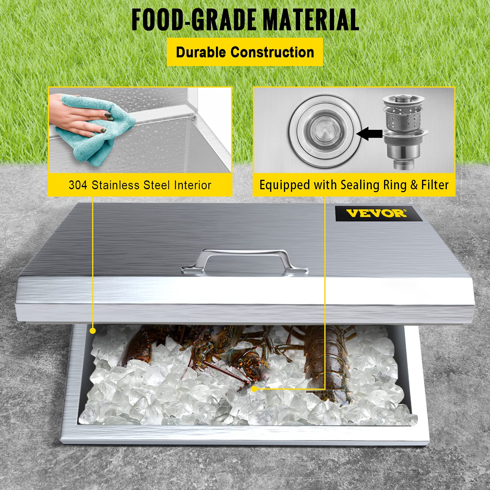 VEVOR 40QT Stainless Steel Drop-In Ice Chest Cooler - 24
