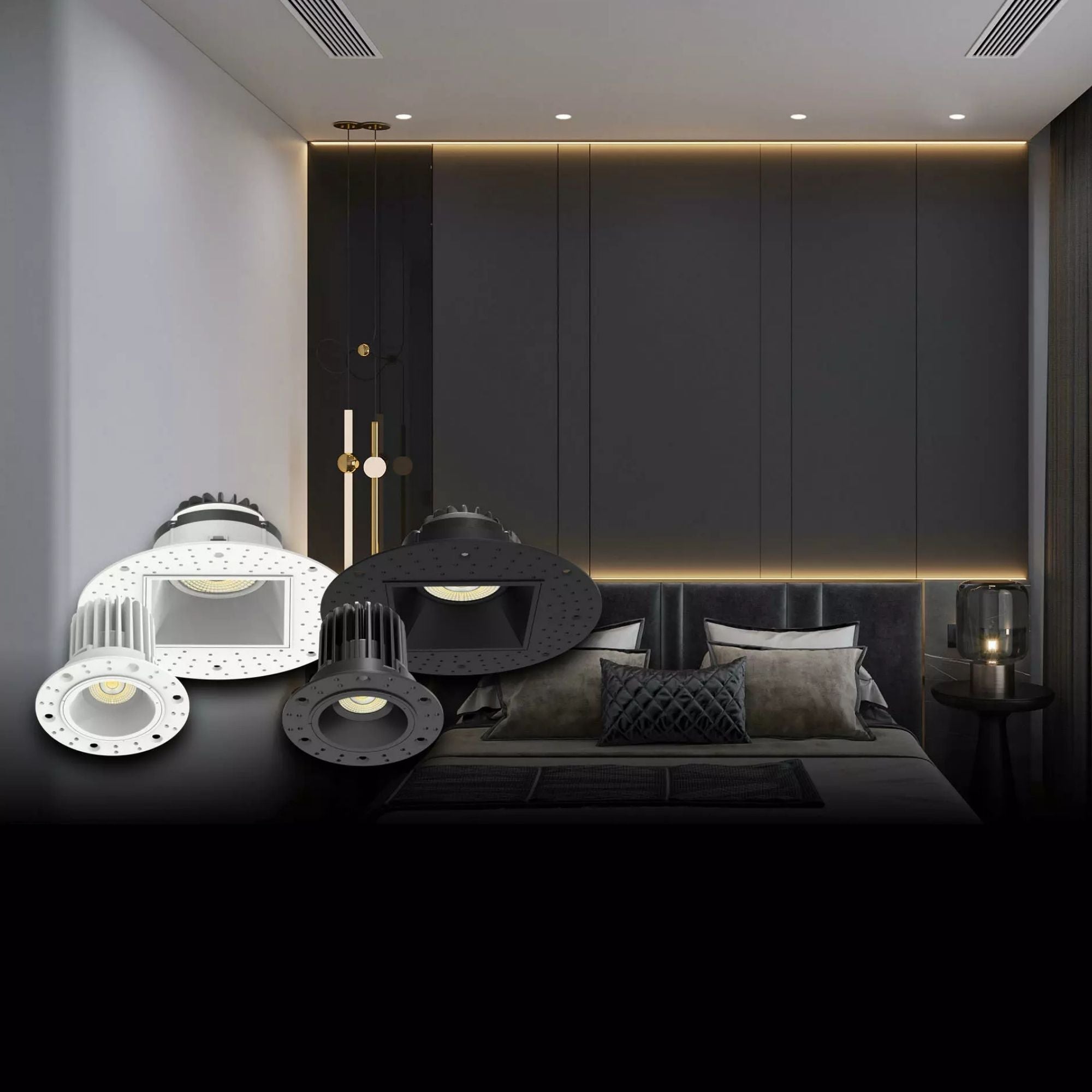 4 Pack Black Square Trimless Gimbal Downlight - 15W, 1250 Lumens, 5 CCT Adjustable - Recessed LED Lighting for Kitchen, Living Room & Bedroom Ceiling