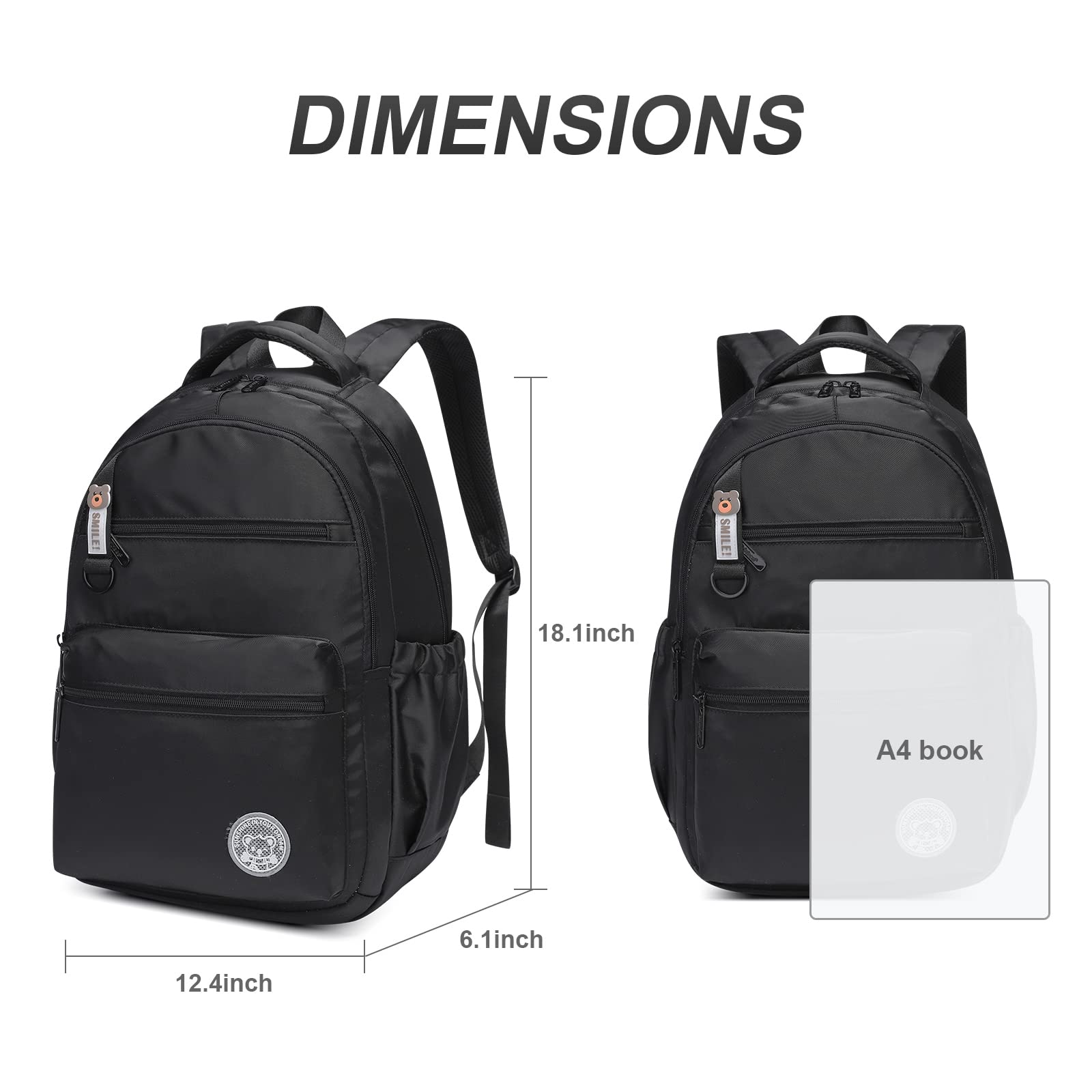 Caran·Y Lightweight Kids Backpack for School - Durable Classic Backpack for Boys & Girls Ages 6+ (Black) - Perfect for Elementary Students, Day Trips & Outdoor Adventures