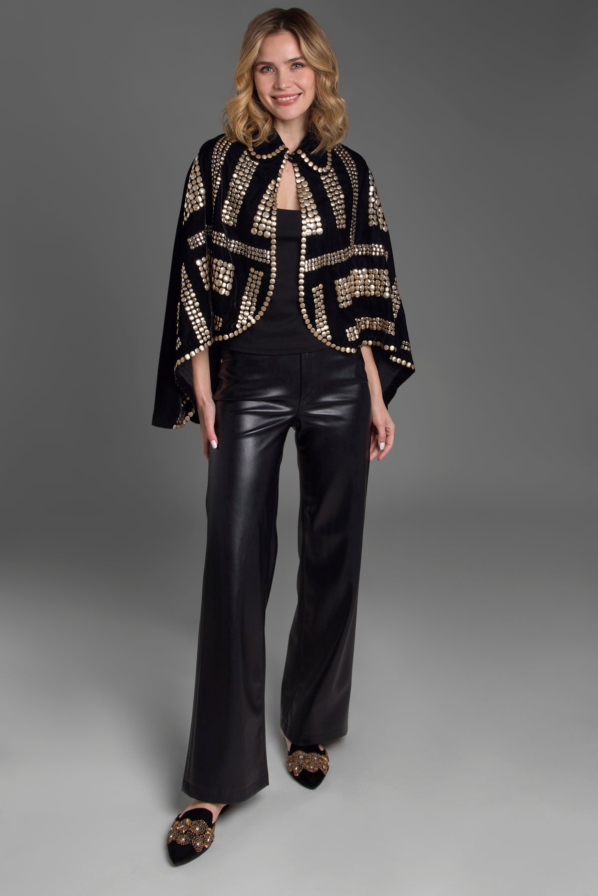 Elegant Black Velvet Embellished Capelet Shawl for Women - Perfect for Weddings, Evening Parties & Special Occasions