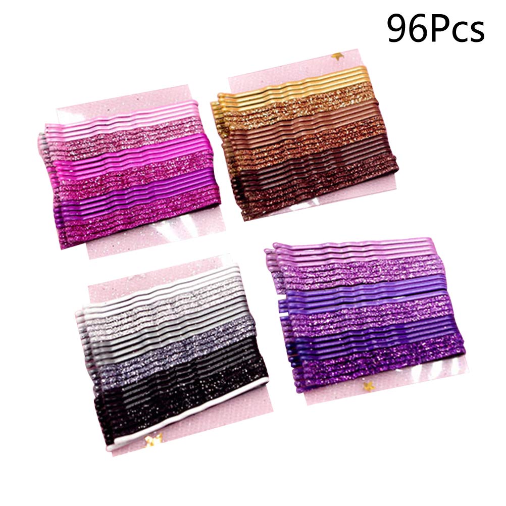 96pcs Glitter Powder Hair Clips - Golden, Pink, Purple & Black Bobby Pins | Metal Styling Barrettes for Women & Girls | Perfect for Parties, Weddings & Daily Hairstyling