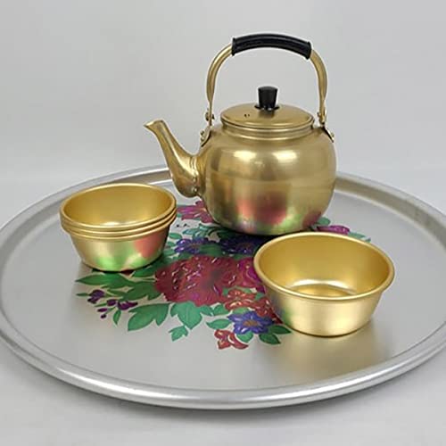 2 Pcs Korean Traditional Raw Rice Wine Bowls - Aluminum Makgeolli & Dongdongju Cups - Yellow Handled Soup Dishes for Hiking & Camping - Authentic Korean Made Tableware (Large Size Set)