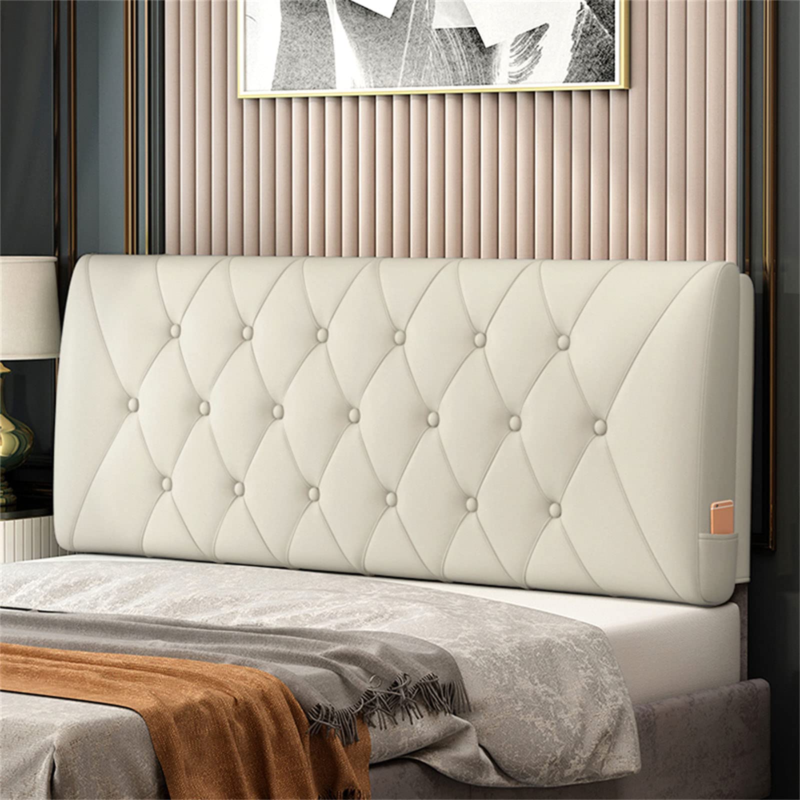 King Size Upholstered Headboard with Tufted Buttons - 35.4
