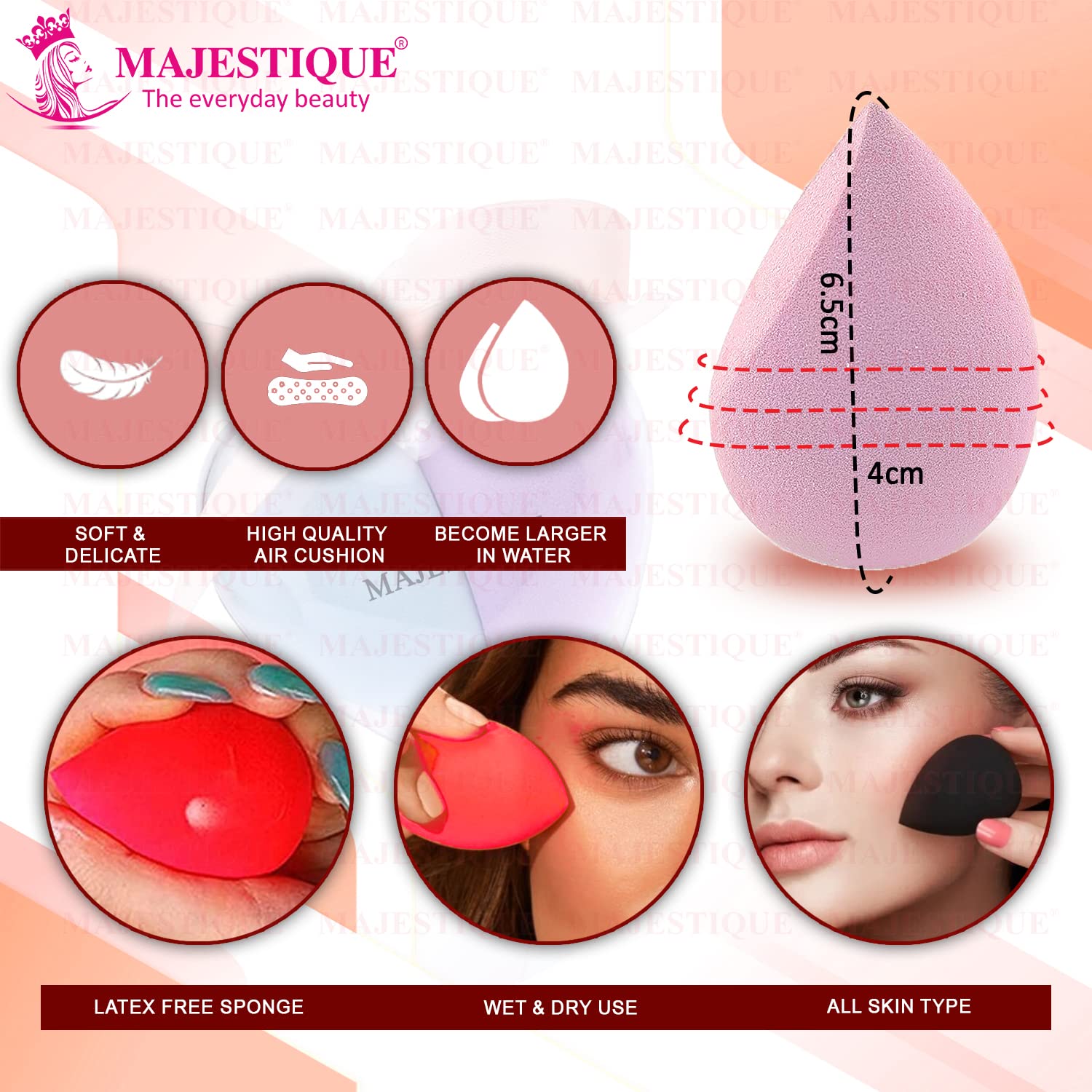 Majestique Heart Shaped Makeup Sponge Set - Foundation Blender Beauty Sponge for Liquid, Cream & Powder - Flawless Face Makeup Application - Perfect for Daily Use, Travel & Professional Makeup Artists
