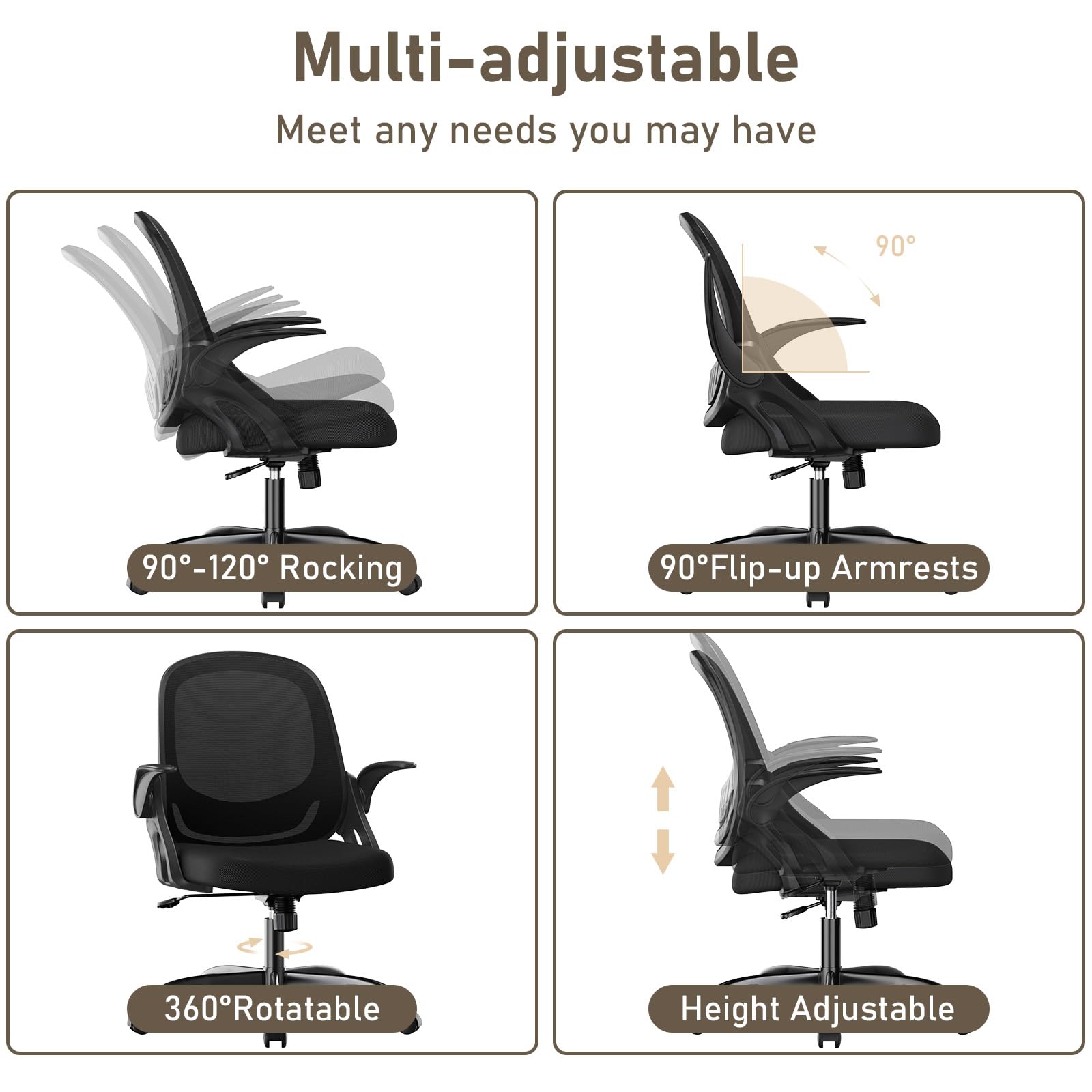 Ergonomic Mesh Office Chair with Lumbar Support - Adjustable Height Swivel Computer Desk Chair with Wheels & Flip-Up Arms - Perfect for Home Office, Gaming, and Workspace Comfort