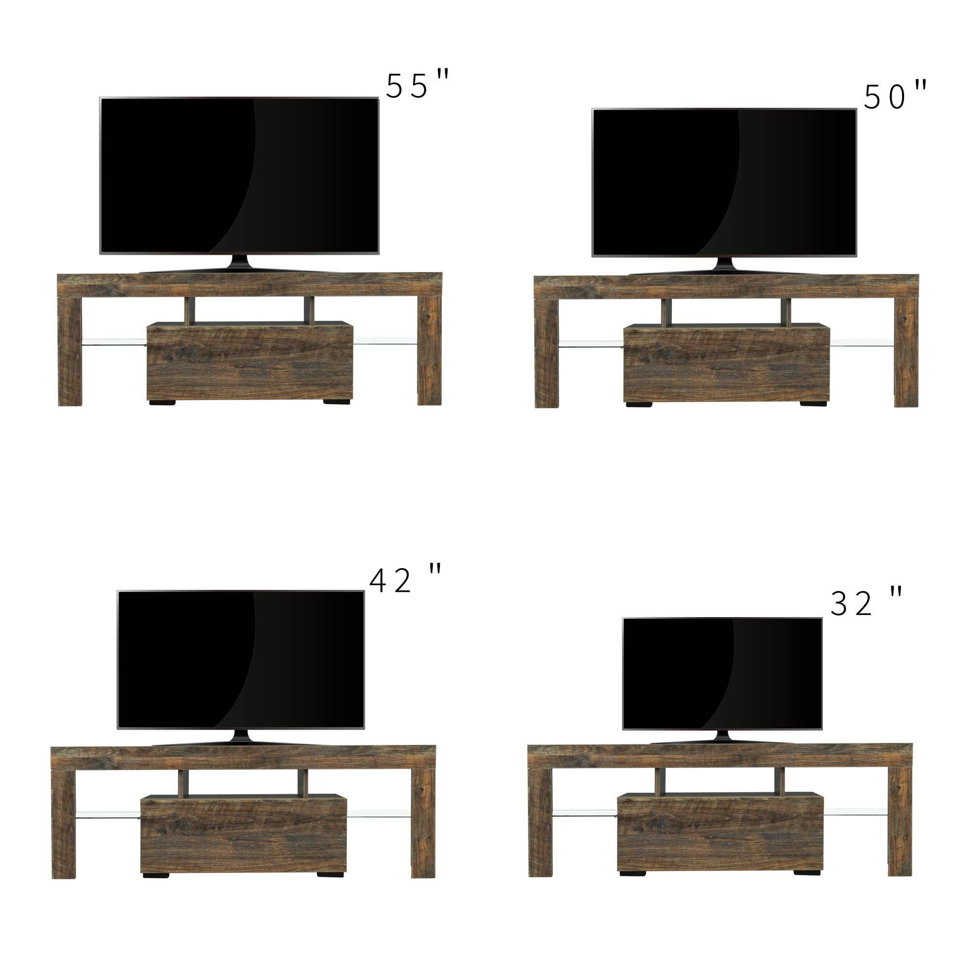 RGB LED TV Stand with Storage for Flat Screen TVs & Gaming Consoles - Modern Grey Oak Entertainment Center for Living Room, Bedroom & Lounge Room Decor