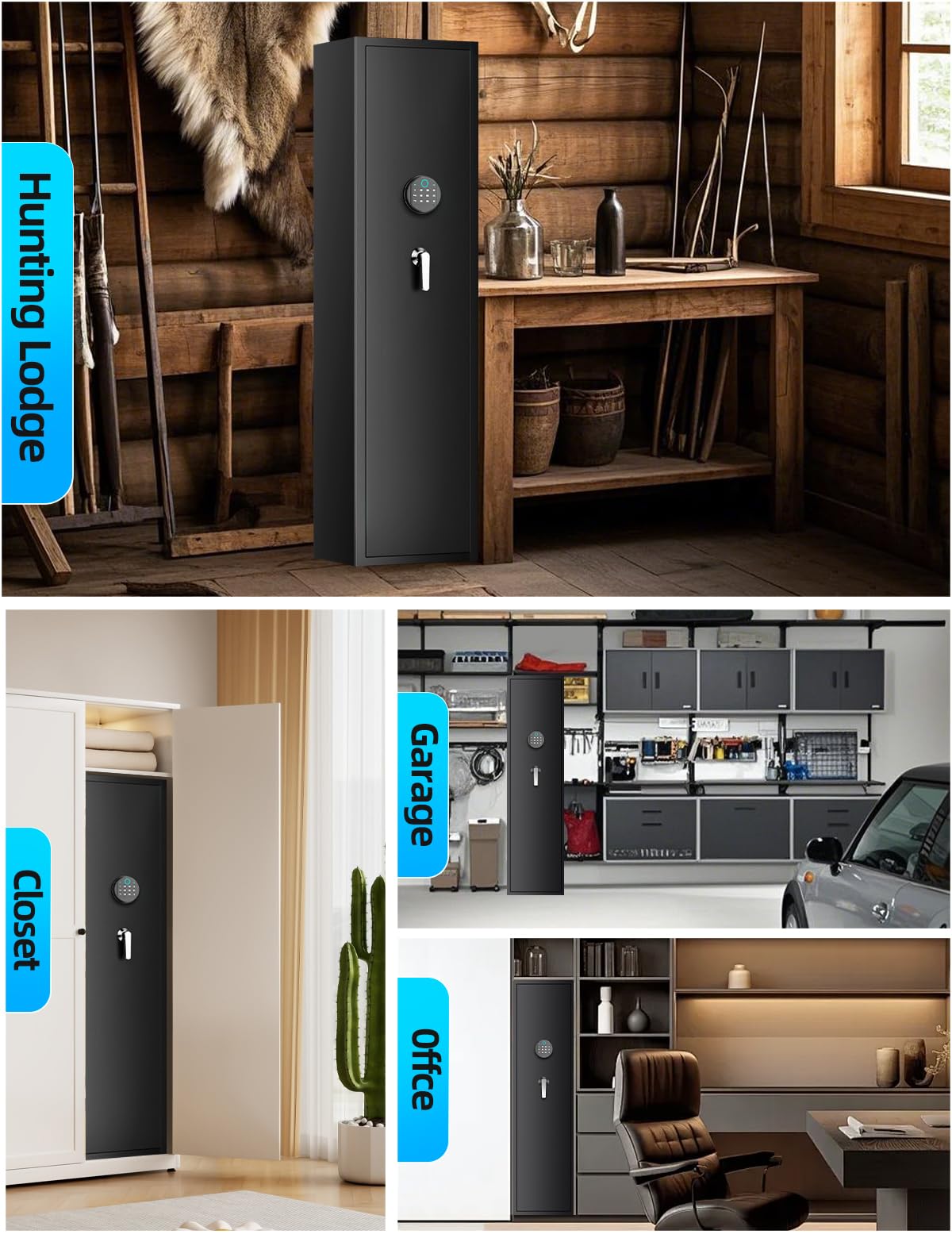 5-6 Gun Biometric Safe for Rifles & Pistols - Fingerprint Lock Security Cabinet with Alarm, Adjustable Rack & Silent Mode - No Assembly Required for Home, Office & Vehicle Protection