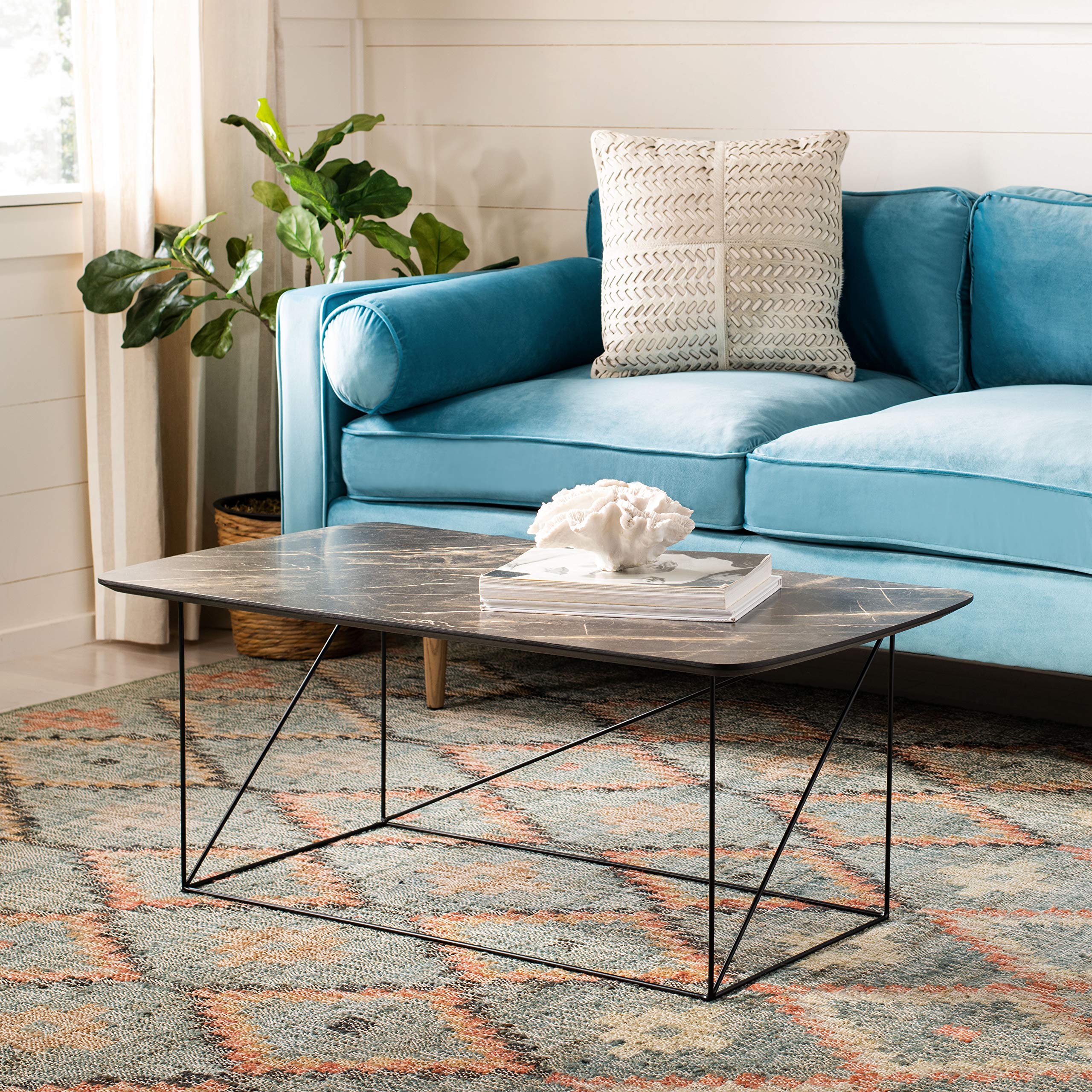 Safavieh Home Rylee Dark Grey & Black Rectangle Coffee Table - Modern Living Room Furniture for Small Spaces & Apartments