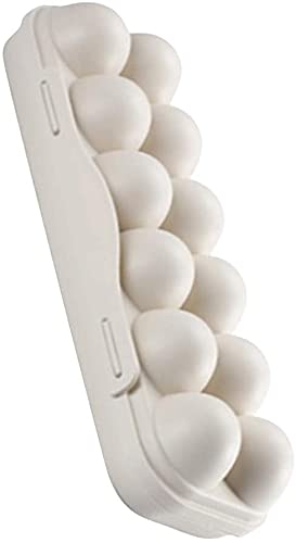 Leeonz 12-Grid Plastic Egg Holder for Refrigerator - Cream-Colored Rectangular Egg Storage Container with Lid | Perfect for Kitchen Organization, Easter Decor & Party Serving Tray