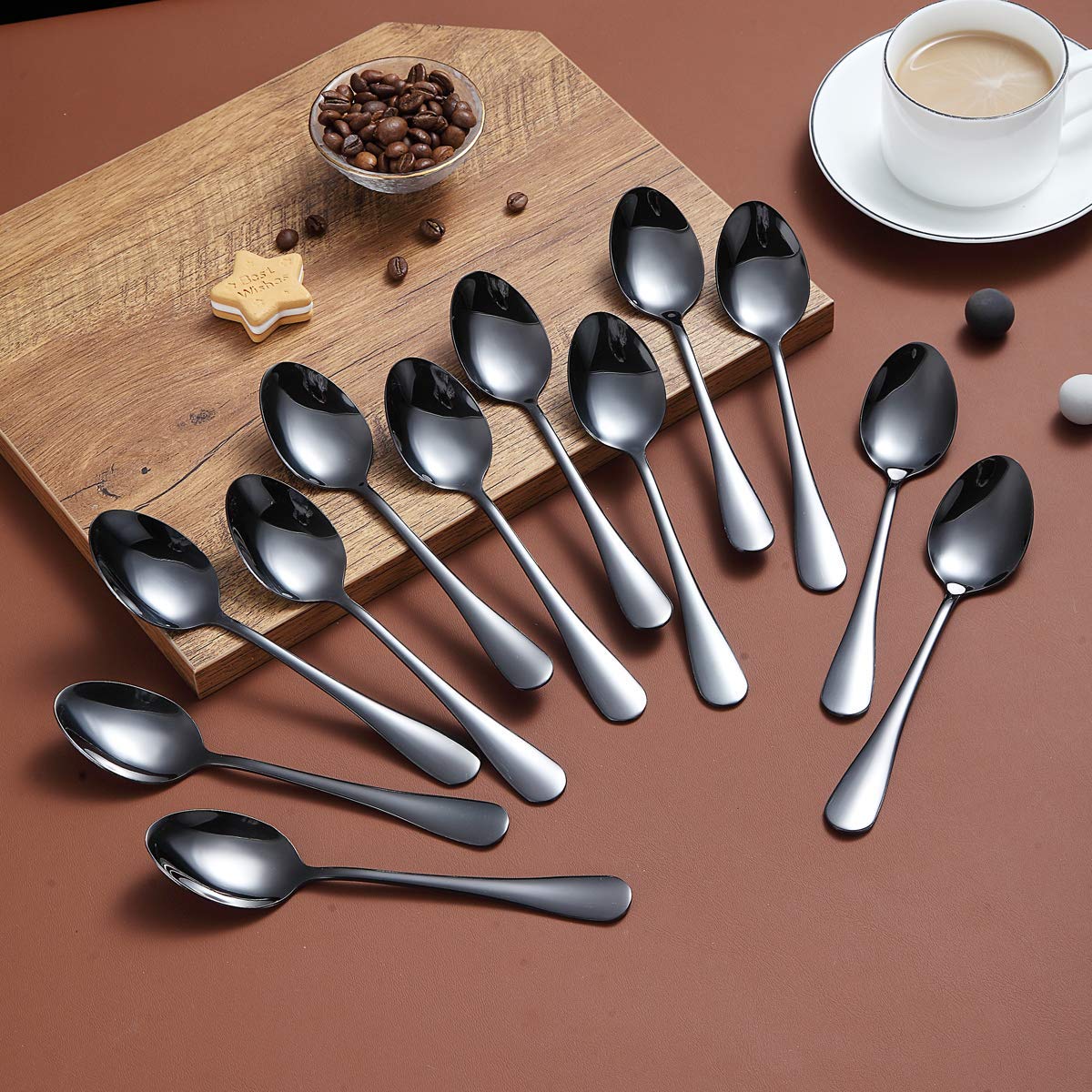Premium Black Teaspoons Set of 12 - 6.5