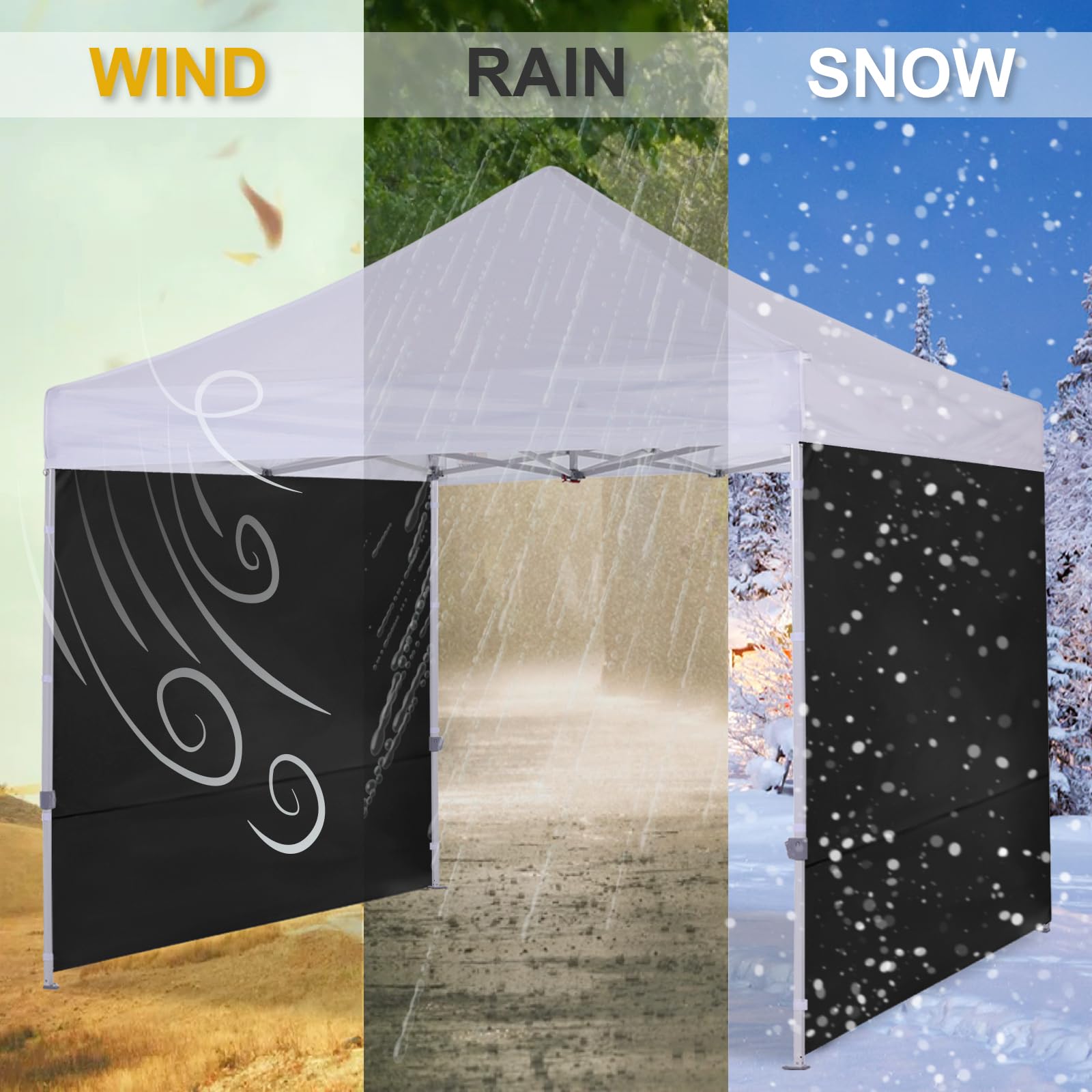 COOSHADE Instant Canopy SunWall 12x12 FT - Pop Up Canopy Tent Side Wall (1 Pack, Black) - Perfect for Outdoor Events, Beach Parties & Camping Shade Protection