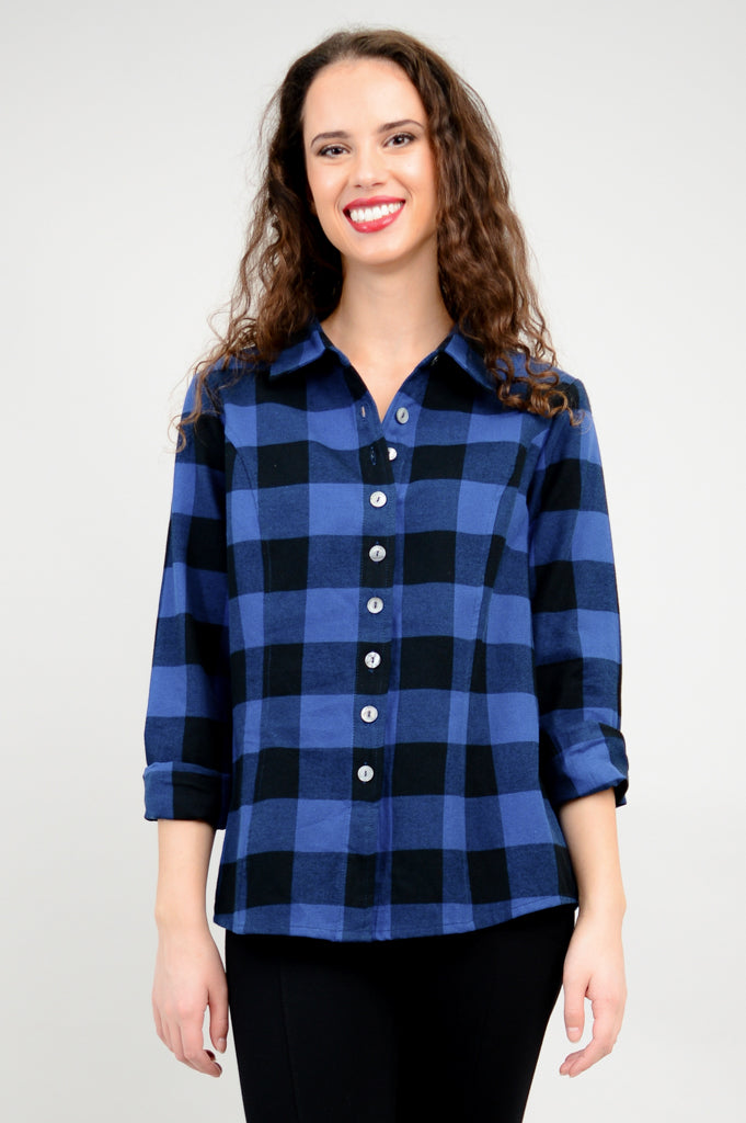 Alexis Top - Blue Plaid Cotton Blouse for Women | Casual & Office Wear | Final Sale