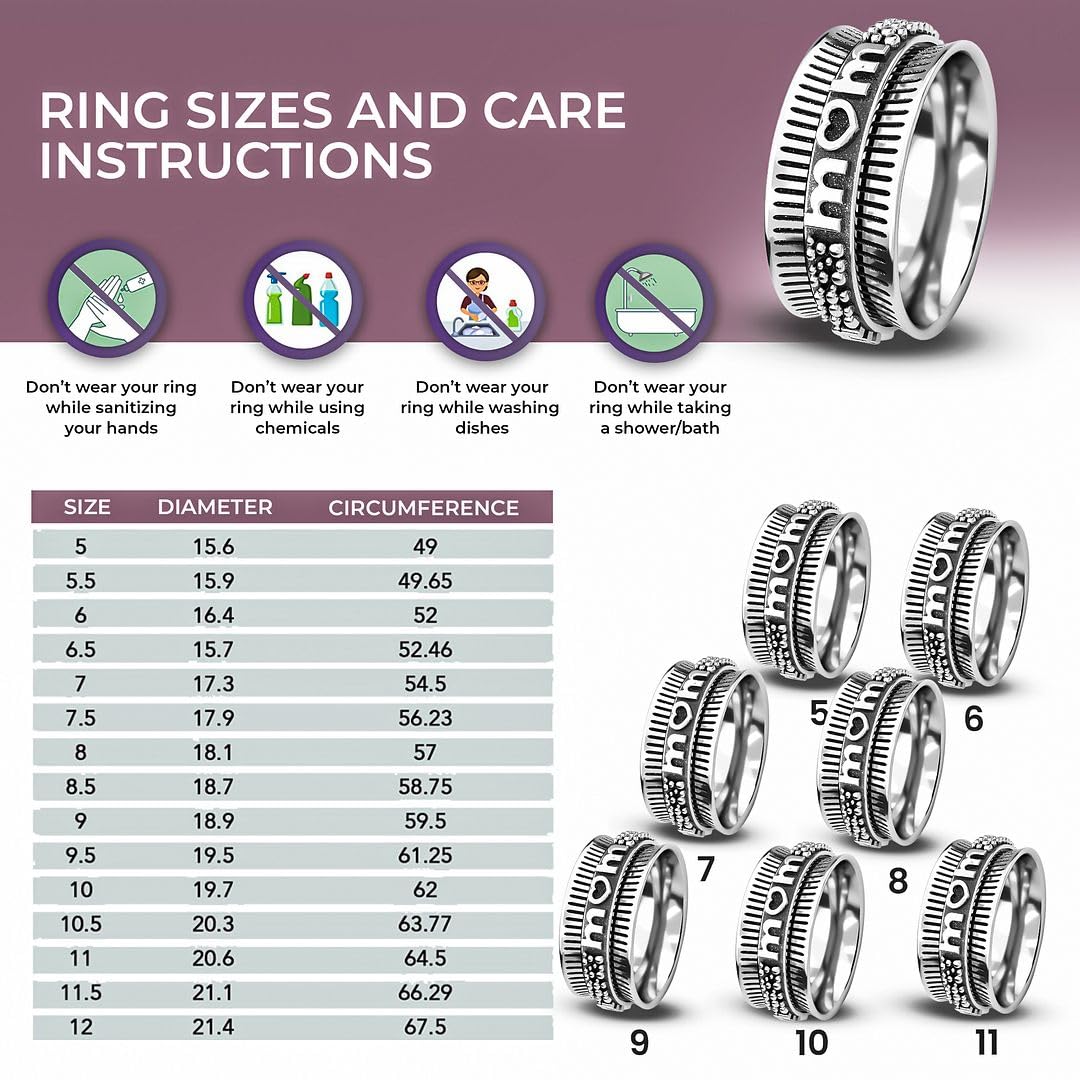 925 Sterling Silver Mom Spinner Ring for Women - Elegant Adjustable Spinner Band Jewelry Gift for Mother's Day, Birthday & Anniversary | Perfect for Everyday Wear, Special Occasions & Thoughtful Gifting