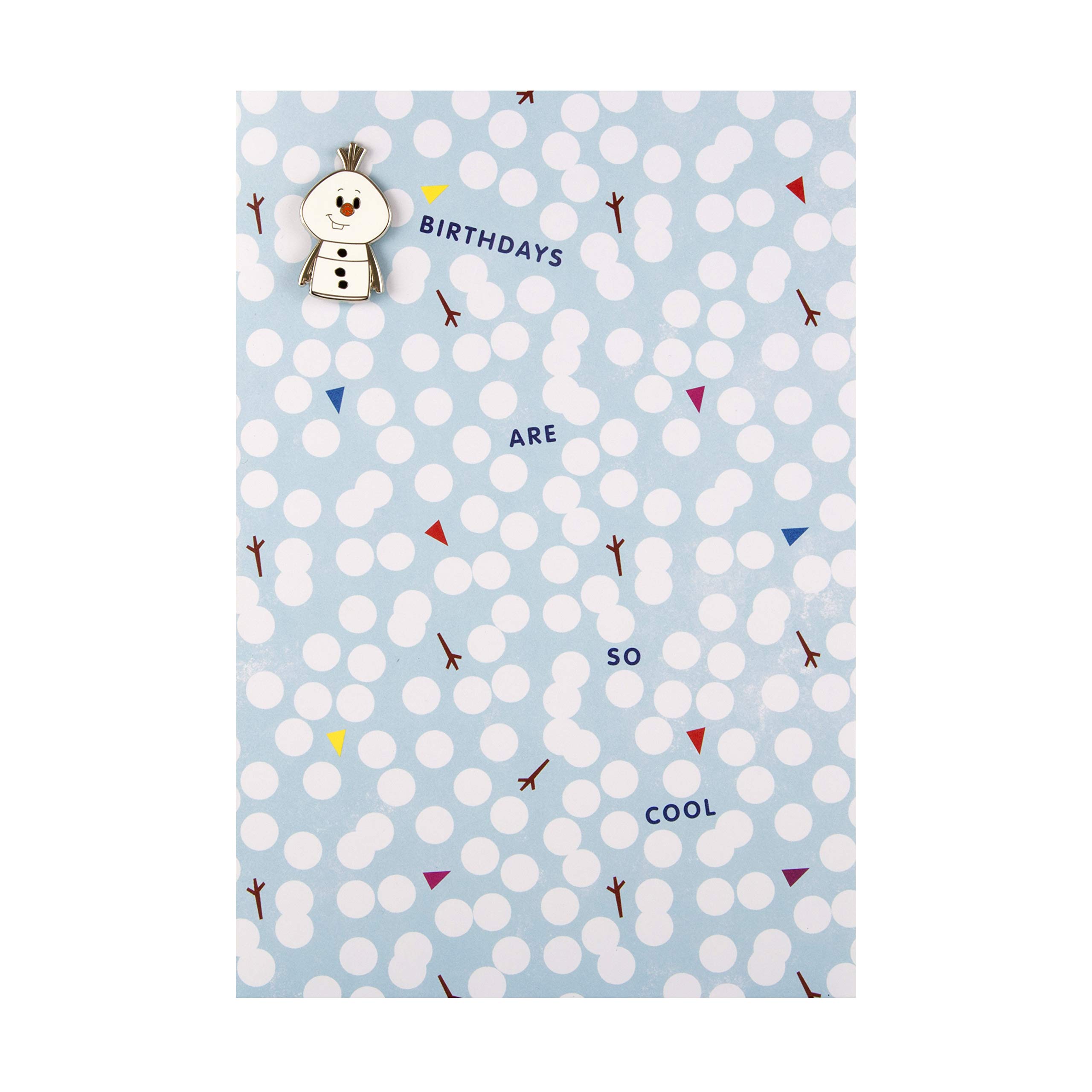 Disney Frozen Birthday Card with Olaf Pin Badge - Official Hallmark Collectible for Kids' Birthday Parties & Frozen Themed Celebrations