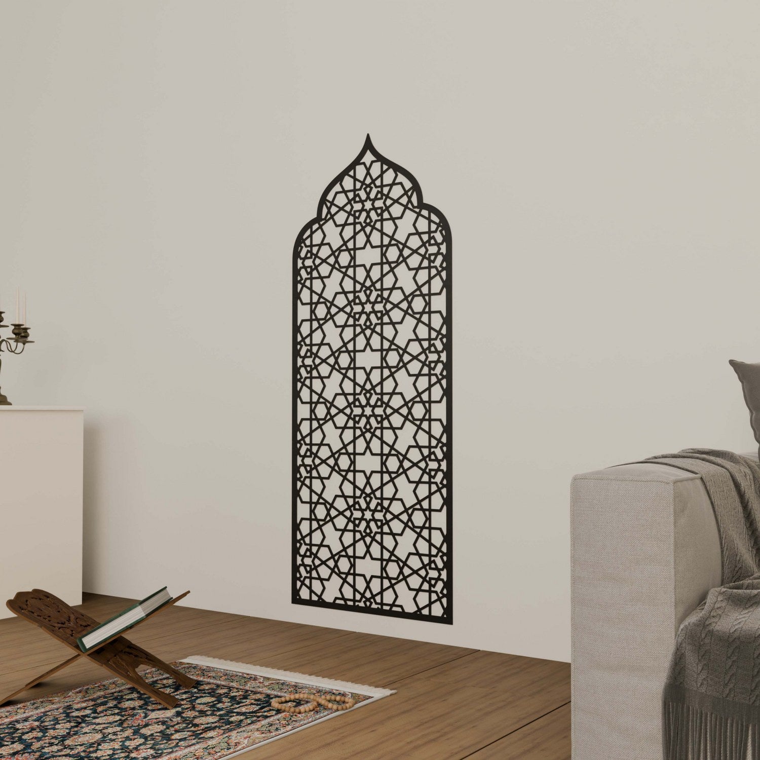 Handcrafted Wooden Islamic Prayer Niche (Mihrab) with 6-Pointed Star Design - Traditional Home Decor for Muslim Prayer Space | Perfect for Living Room, Mosque, or Islamic Center Decoration