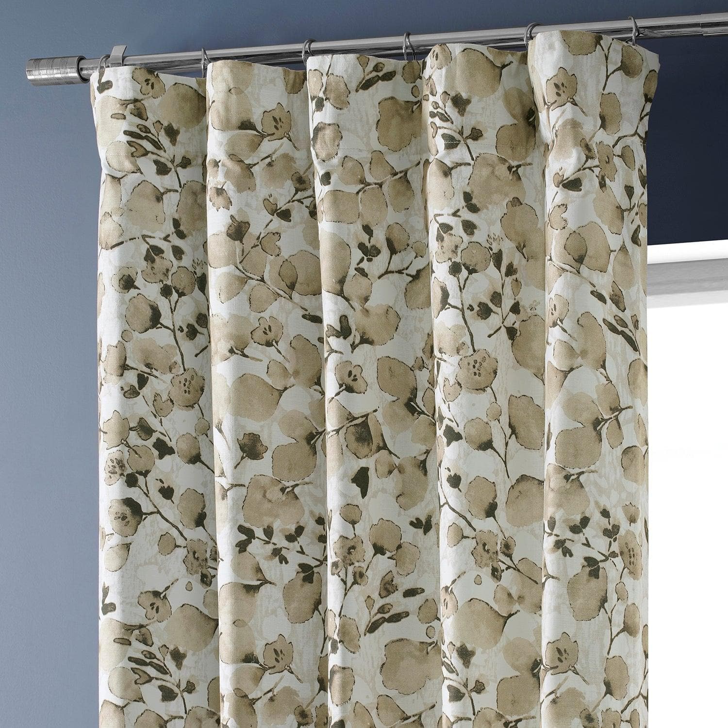 Brown Floral Printed Cotton Curtains for Living Room - Textured Window Drapes with Foiliage Design - Elegant Home Decor for Bedroom & Dining Room