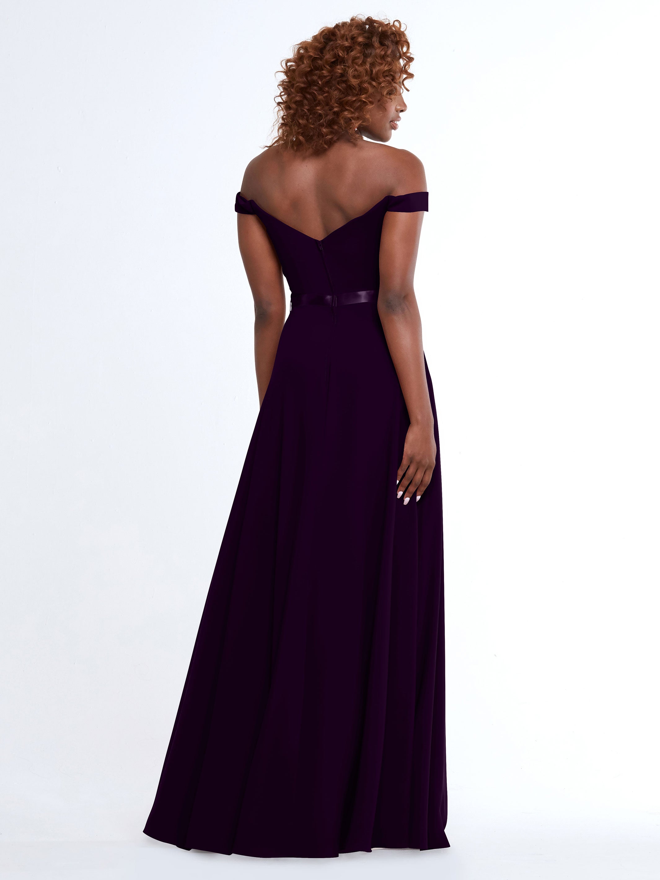 Off Shoulder A-Line Chiffon Bridesmaid Dress with Sash - Elegant & Flowy for Weddings, Parties & Special Occasions