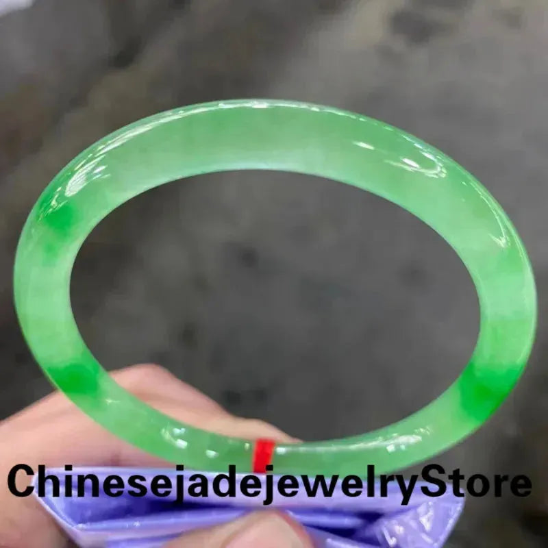 Natural Green Jadeite Bangle Bracelet for Women - Emerald Ice Floating Flower Round Jade Jewelry, Lucky Charm Gift for Girls & Women | Perfect for Weddings, Parties & Everyday Elegance