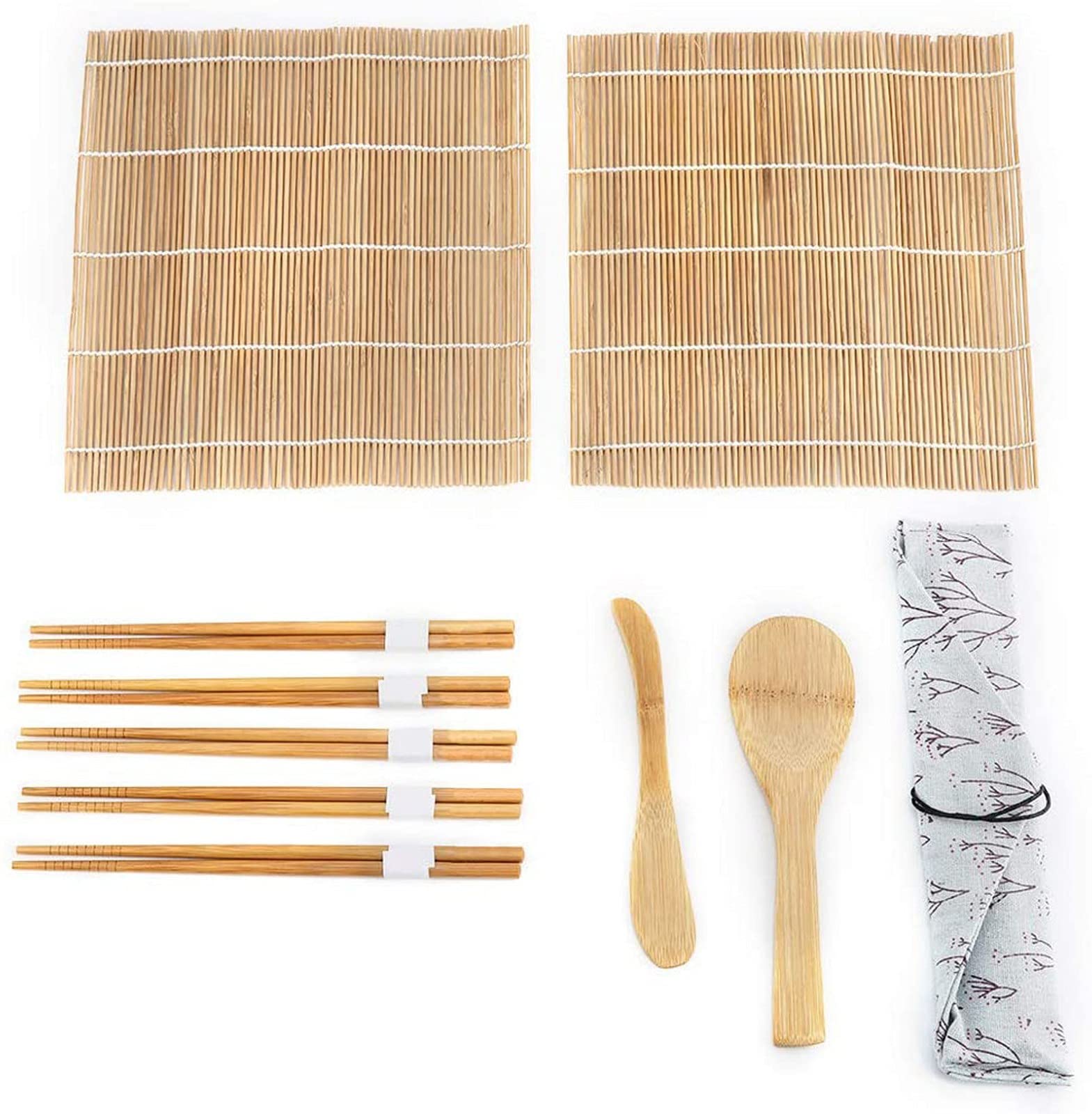 Premium Bamboo Sushi Mat Roller & Tableware Set - Japanese Kitchen Supplies for Homemade Sushi Making - Perfect for Sushi Bars, Restaurants & Home Kitchens (One Size)