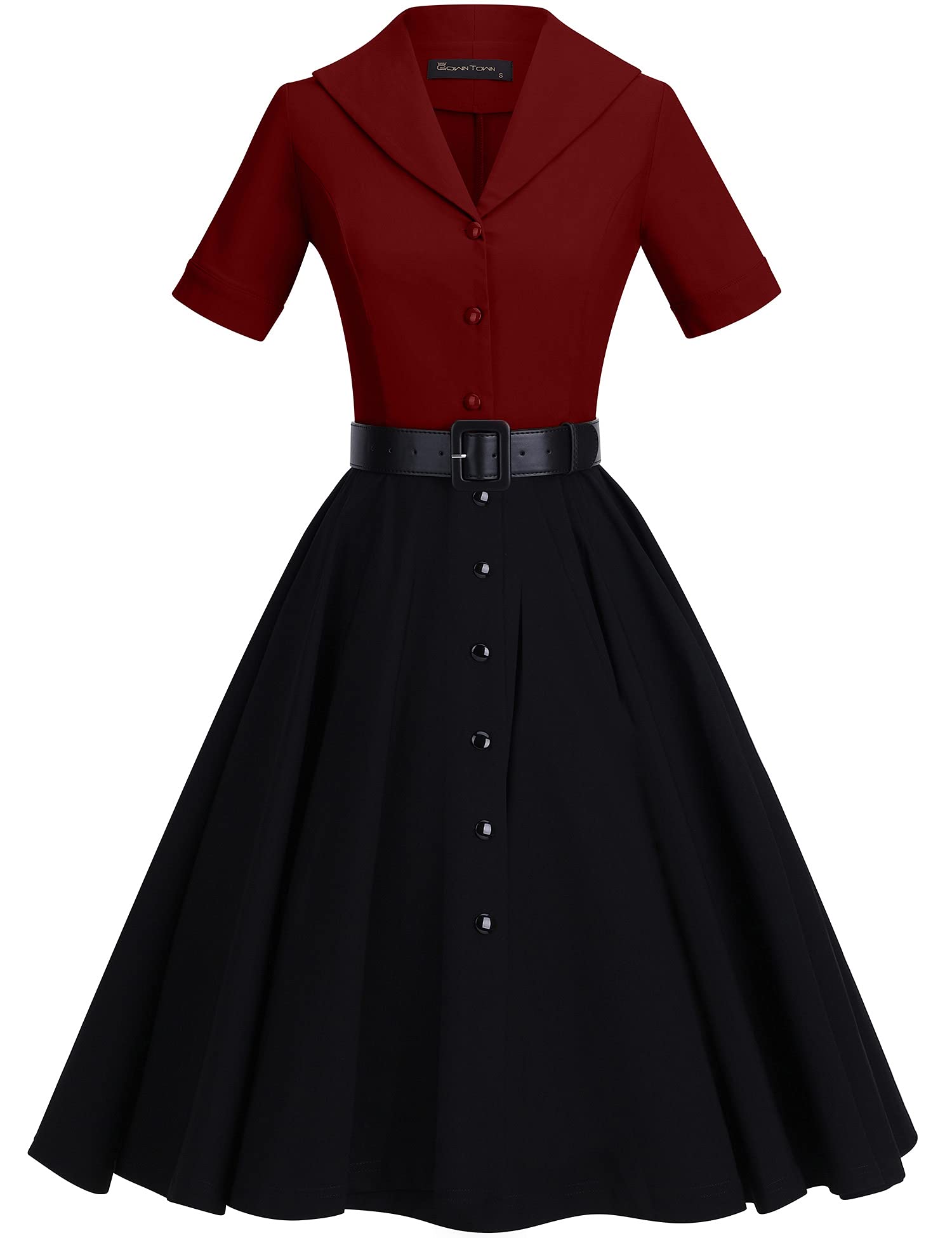 GownTown 1950s Vintage Women's Midi Shirt Dress with Belt - Elegant Cocktail Party Dress for Women, Perfect for Weddings, Date Nights & Formal Events