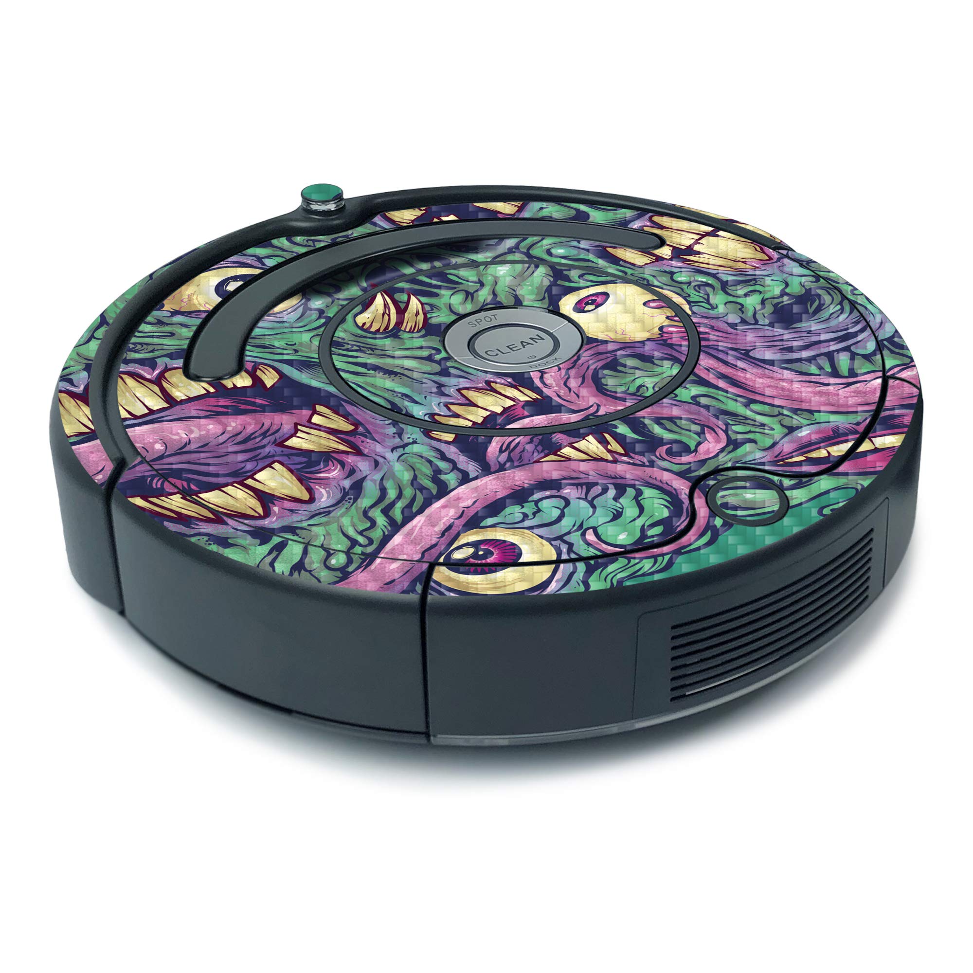 MightySkins Carbon Fiber Skin for iRobot Roomba 675 - Minimal Coverage Protective Cover with Eyes & Teeth Design | Durable Textured Finish | Easy to Apply & Remove | Made in USA | Perfect for Home Cleaning & Robot Protection