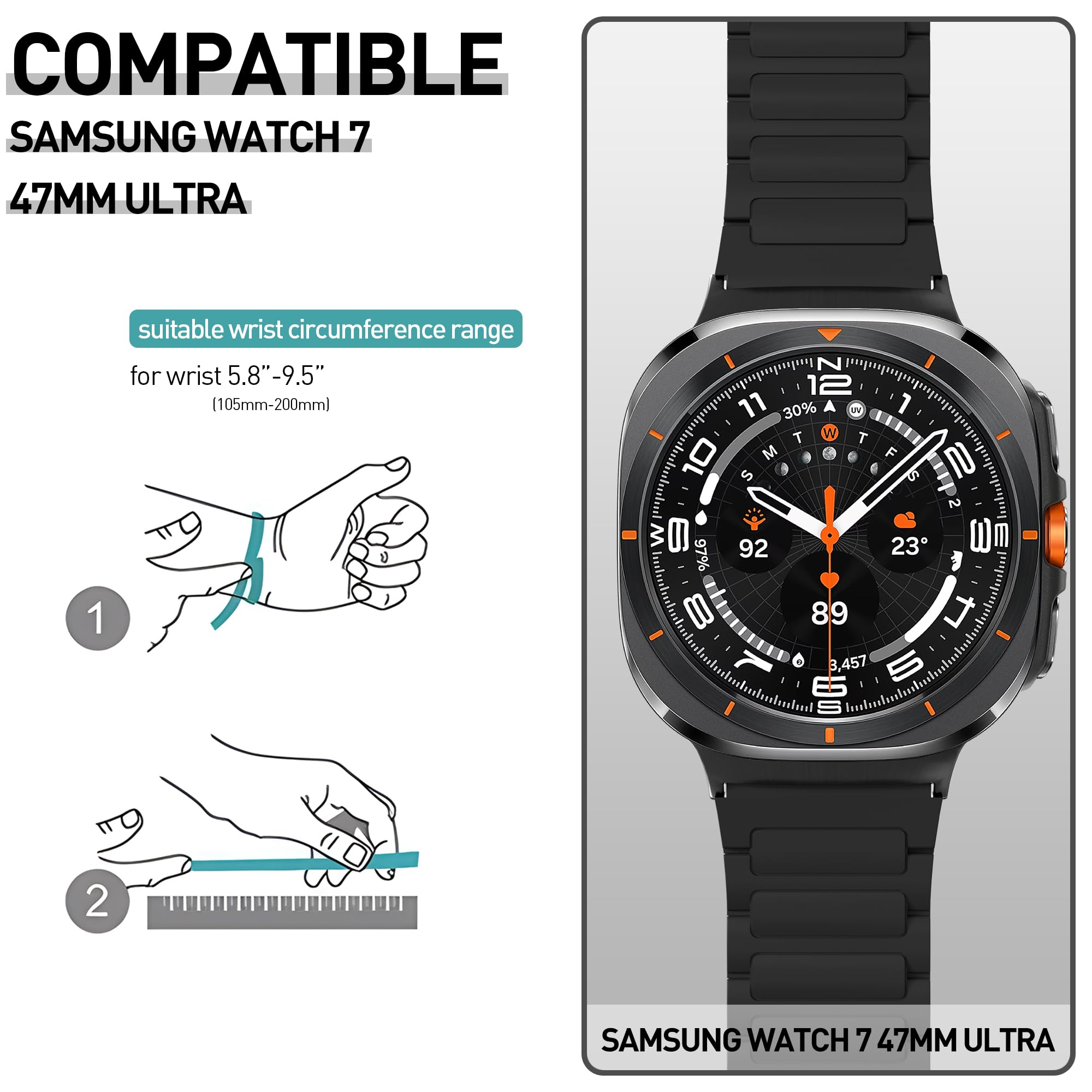 Premium Magnetic Adjustable Silicone Replacement Band for Samsung Galaxy Watch Ultra 47mm - Durable Comfortable Strap for Workout, Running & Daily Wear