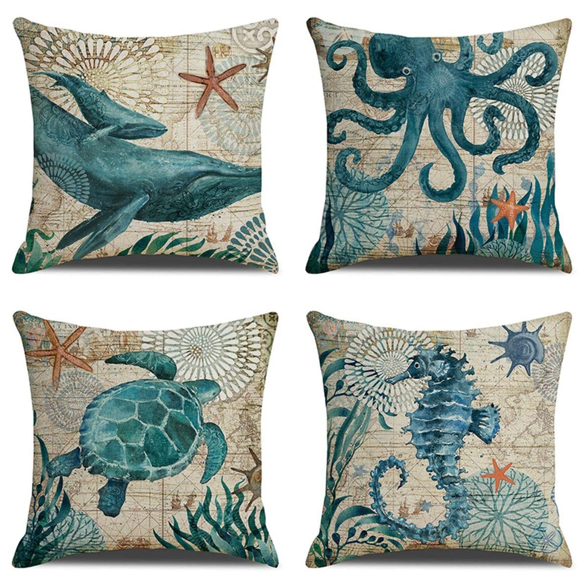 Premium 18x18 Inch Throw Pillow Covers Set of 4 - Modern Square Cushion Covers with Hidden Zipper, Reversible AB-Sided Designs for Mix & Match Decor - Perfect for Sofa, Bed, Couch, Outdoor Furniture & Car Interior (Pillow Inserts Not Included) - Cozy Home & Living Room Upgrade