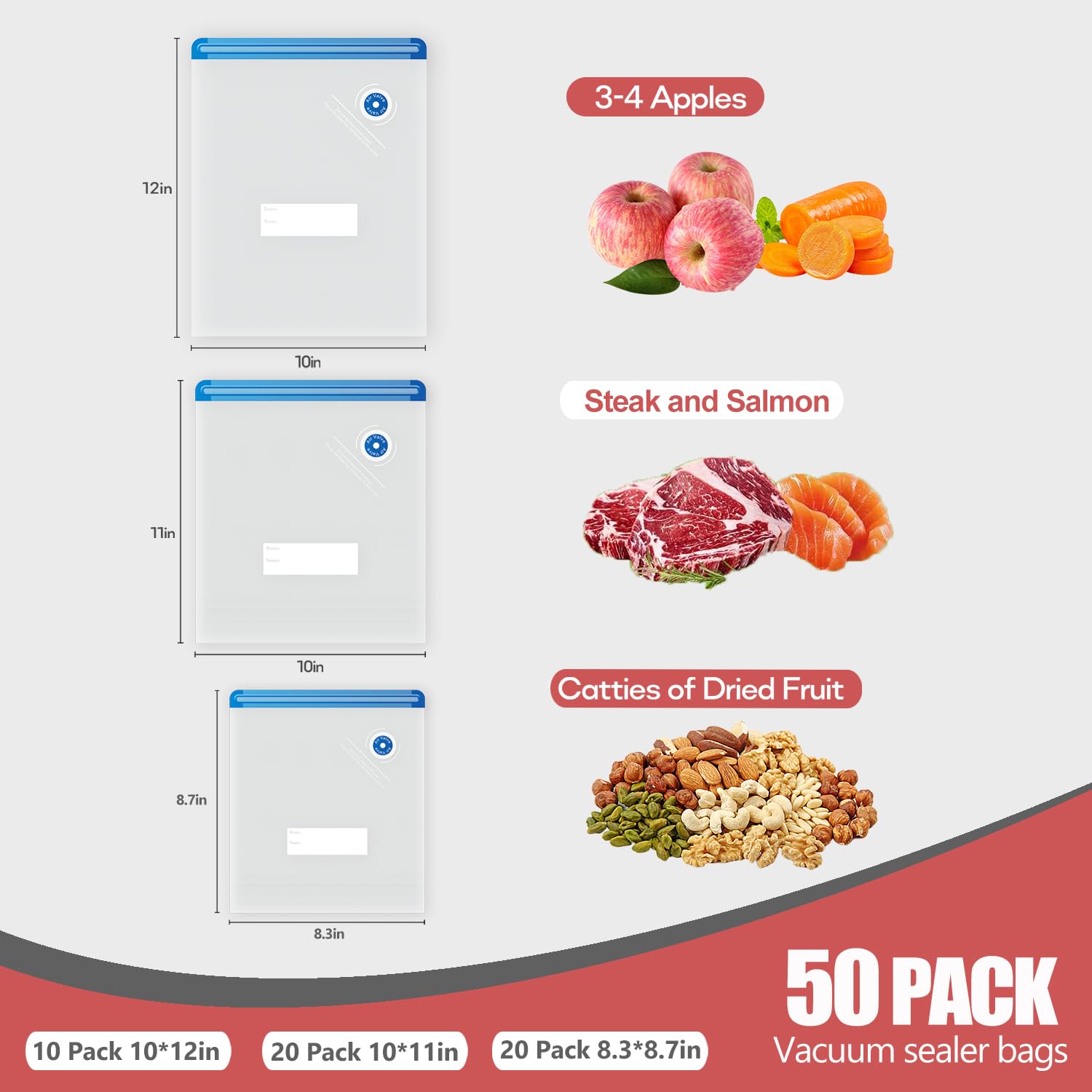 50 Pack Reusable Vacuum Sealer Bags for Sous Vide Cooking, Food Storage & Meal Prep | BPA-Free, Durable & Leak-Proof | Perfect for Freezing, Marinating & Organizing Kitchen