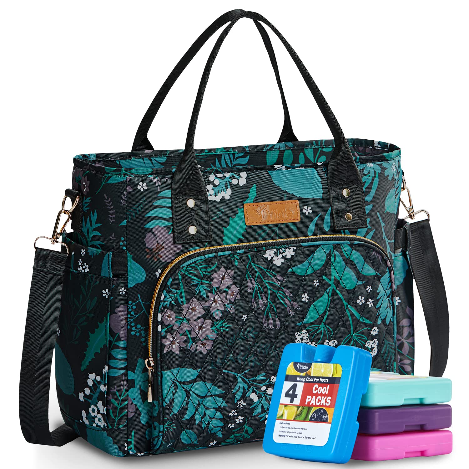 Yitote 18L Insulated Lunch Box for Women - Cute Floral Lunch Bag with Bottle Holder & Adjustable Shoulder Strap - Perfect for Work, Office, School & Picnics