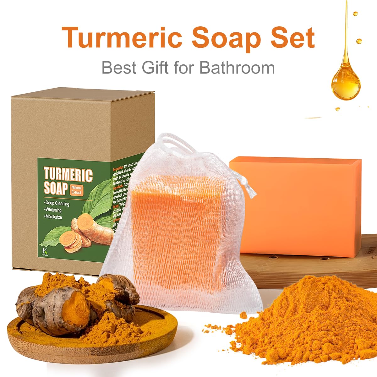 Organic Turmeric Soap Bar for Face & Body - Handmade 3-in-1 Gentle Cleansing Bar for Acne, Dark Spots & Glowing Skin (2-Pack) | Natural Skincare, Daily Face Wash & Body Cleanser for Men & Women