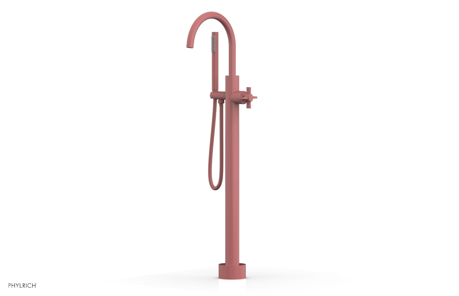Premium Tall Floor Mount Tub Filler with Cross Handle & Hand Shower - D1314401 - Perfect for Modern Bathroom Renovations and Spa-Like Showers