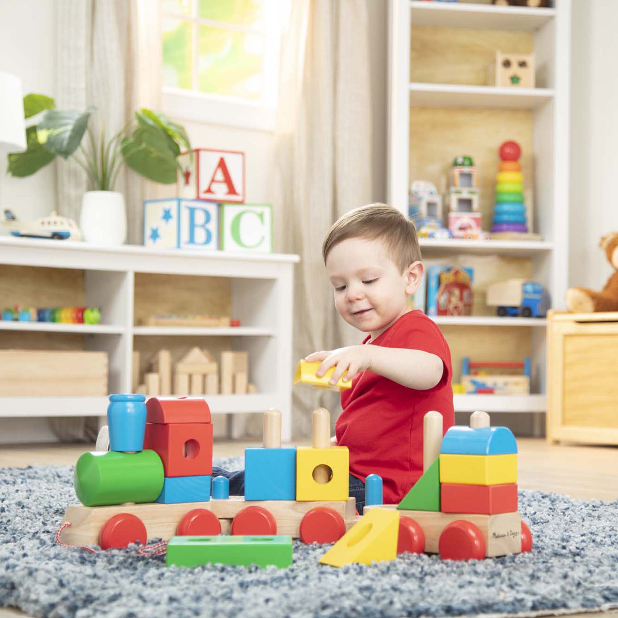 Jumbo Wooden Stacking Train Toy - Classic Wooden Train Set for Kids, Educational STEM Building Blocks - Perfect for Preschool Learning & Creative Playtime